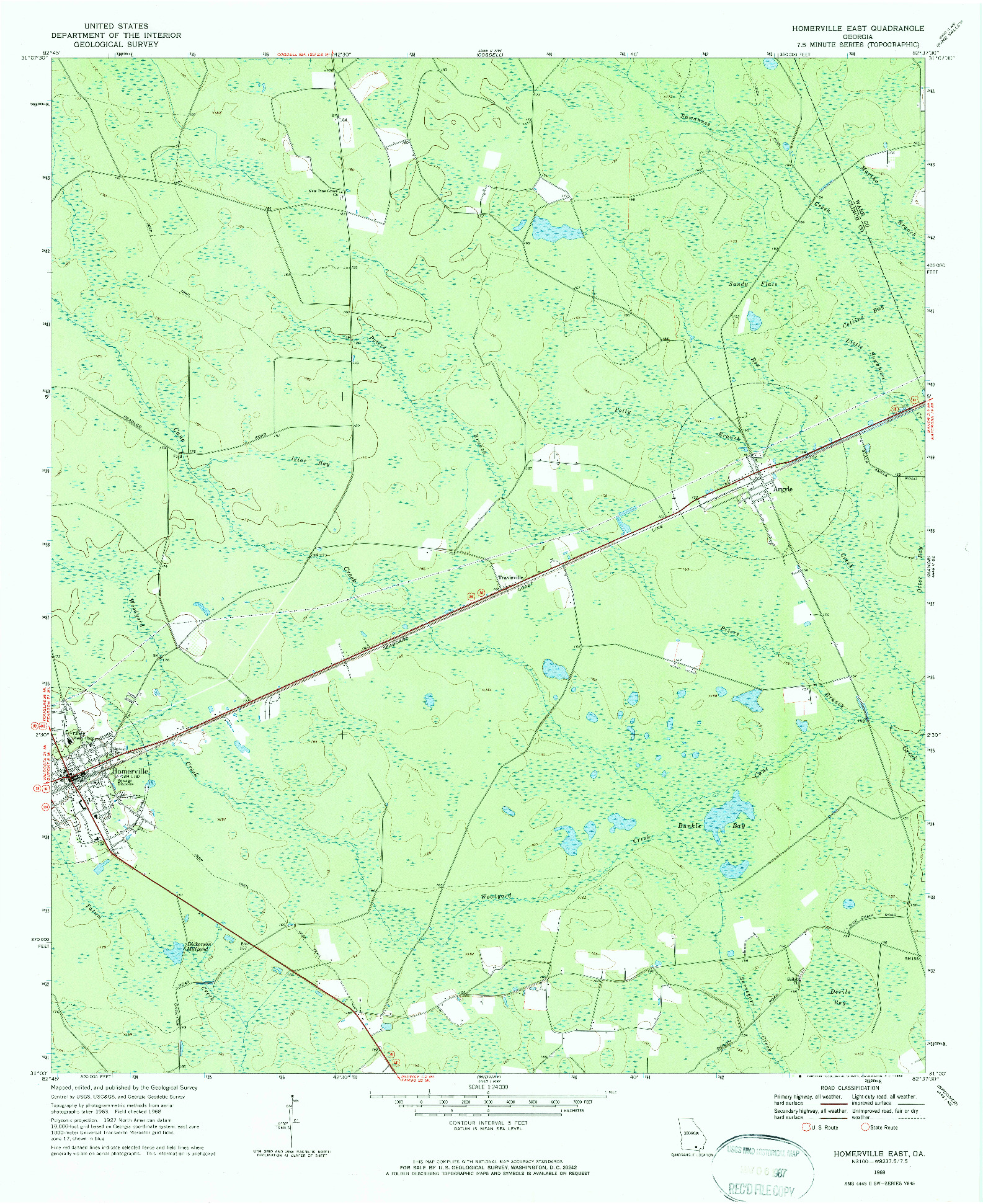 USGS 1:24000-SCALE QUADRANGLE FOR HOMERVILLE EAST, GA 1968