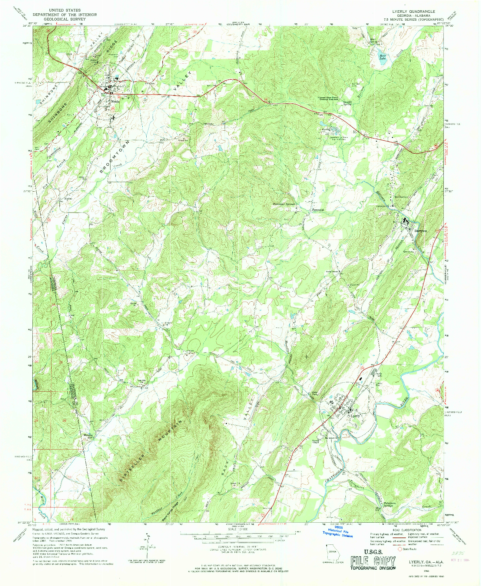 USGS 1:24000-SCALE QUADRANGLE FOR LYERLY, GA 1966