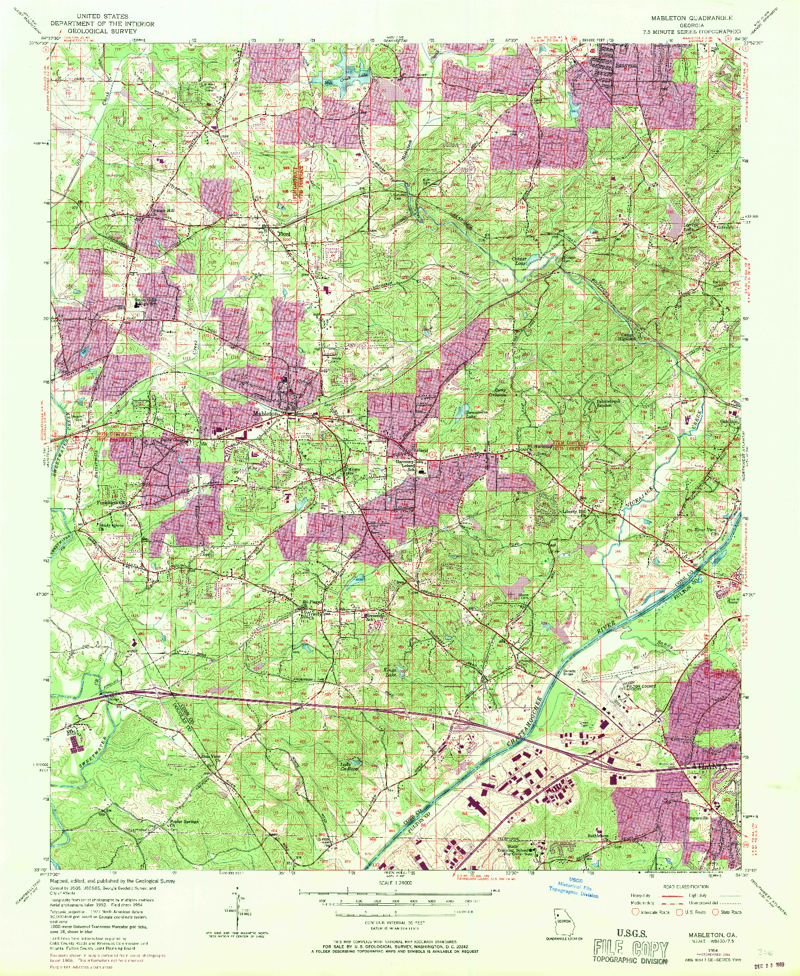 USGS 1:24000-SCALE QUADRANGLE FOR MABLETON, GA 1954