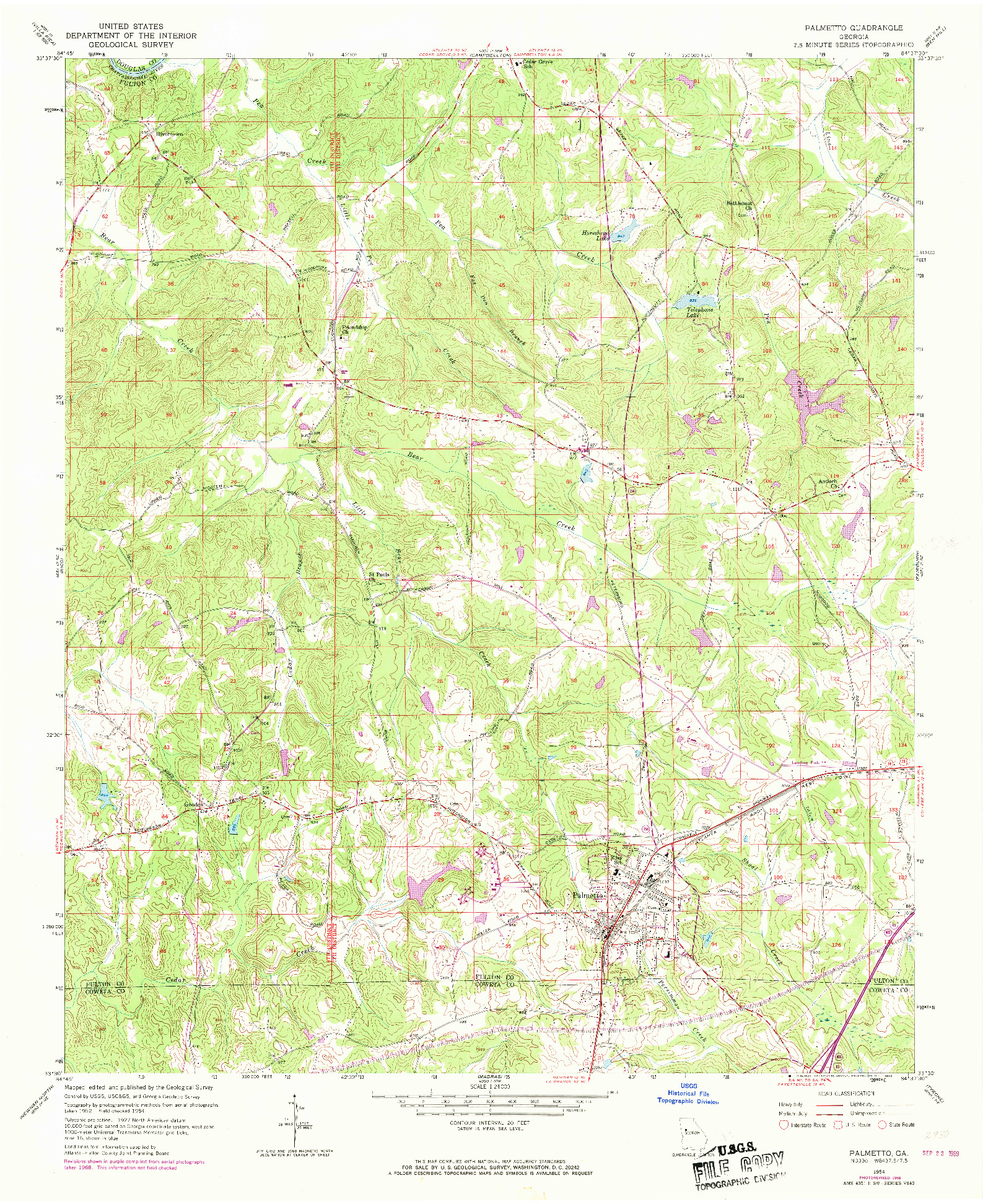 USGS 1:24000-SCALE QUADRANGLE FOR PALMETTO, GA 1954