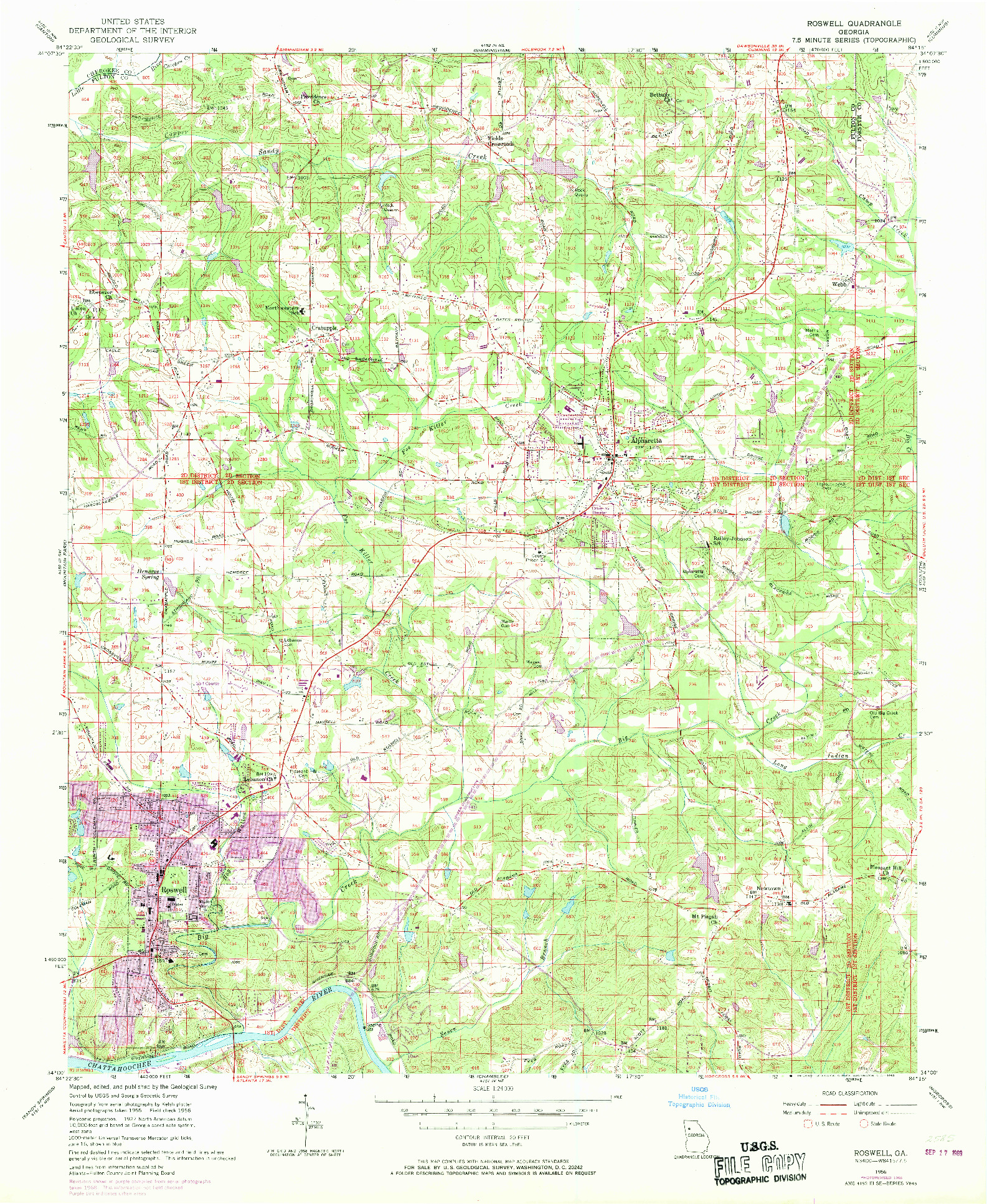 USGS 1:24000-SCALE QUADRANGLE FOR ROSWELL, GA 1956