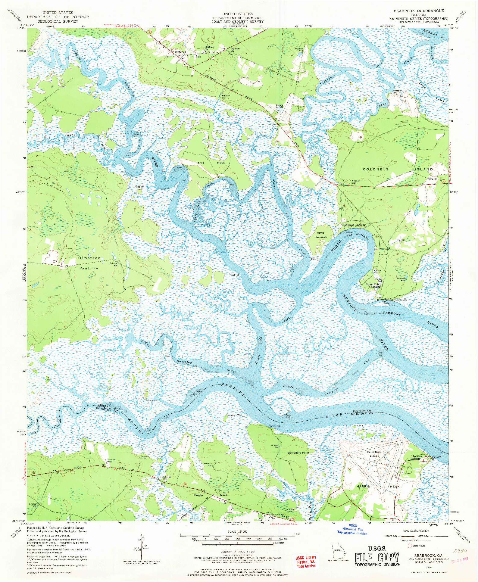 USGS 1:24000-SCALE QUADRANGLE FOR SEABROOK, GA 1954