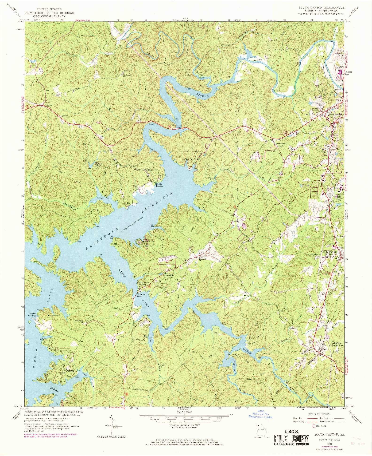 USGS 1:24000-SCALE QUADRANGLE FOR SOUTH CANTON, GA 1961