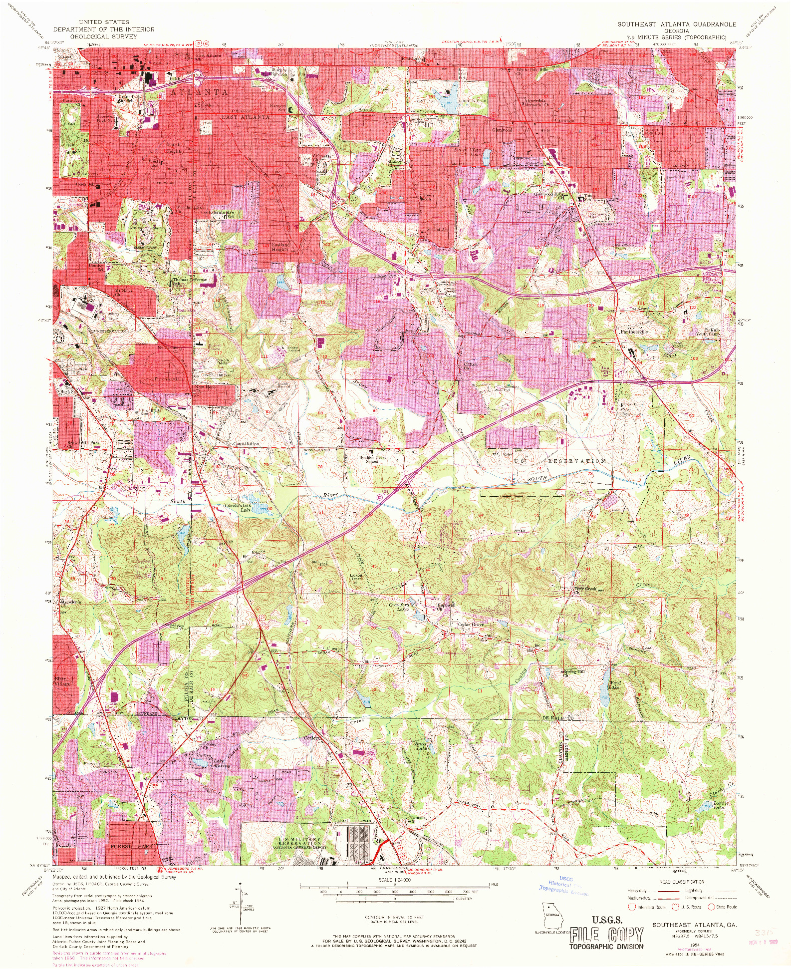 USGS 1:24000-SCALE QUADRANGLE FOR SOUTHEAST ATLANTA, GA 1954