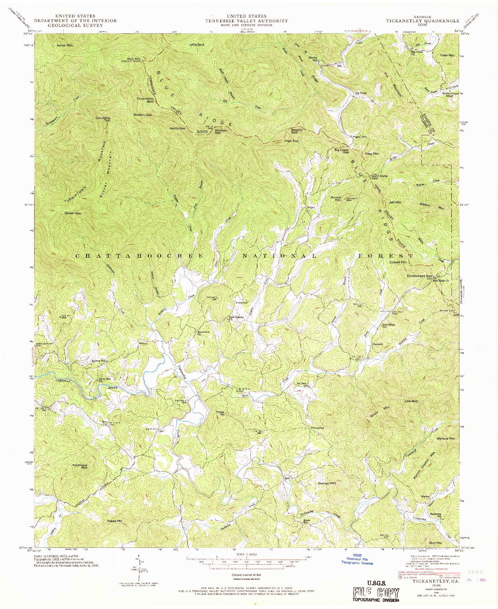 USGS 1:24000-SCALE QUADRANGLE FOR TICKANETLEY, GA 1946