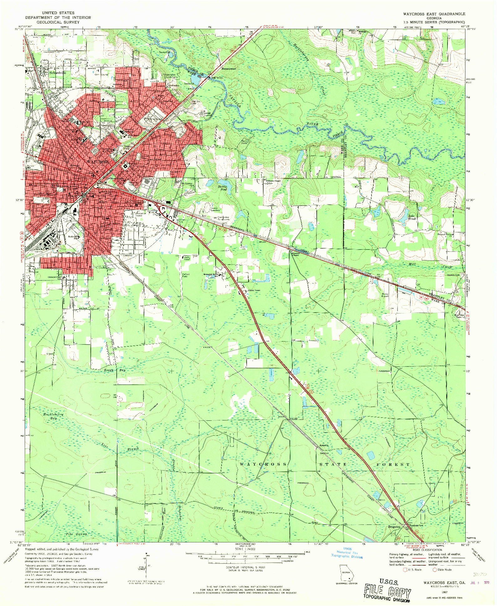 USGS 1:24000-SCALE QUADRANGLE FOR WAYCROSS EAST, GA 1967