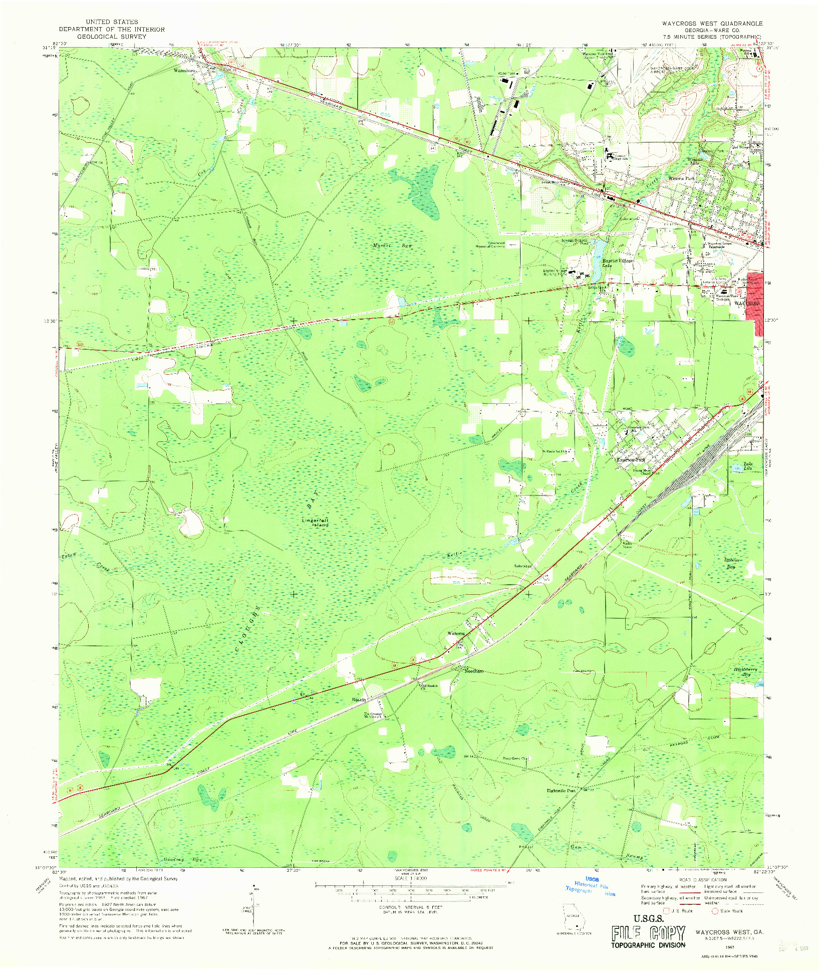 USGS 1:24000-SCALE QUADRANGLE FOR WAYCROSS WEST, GA 1967