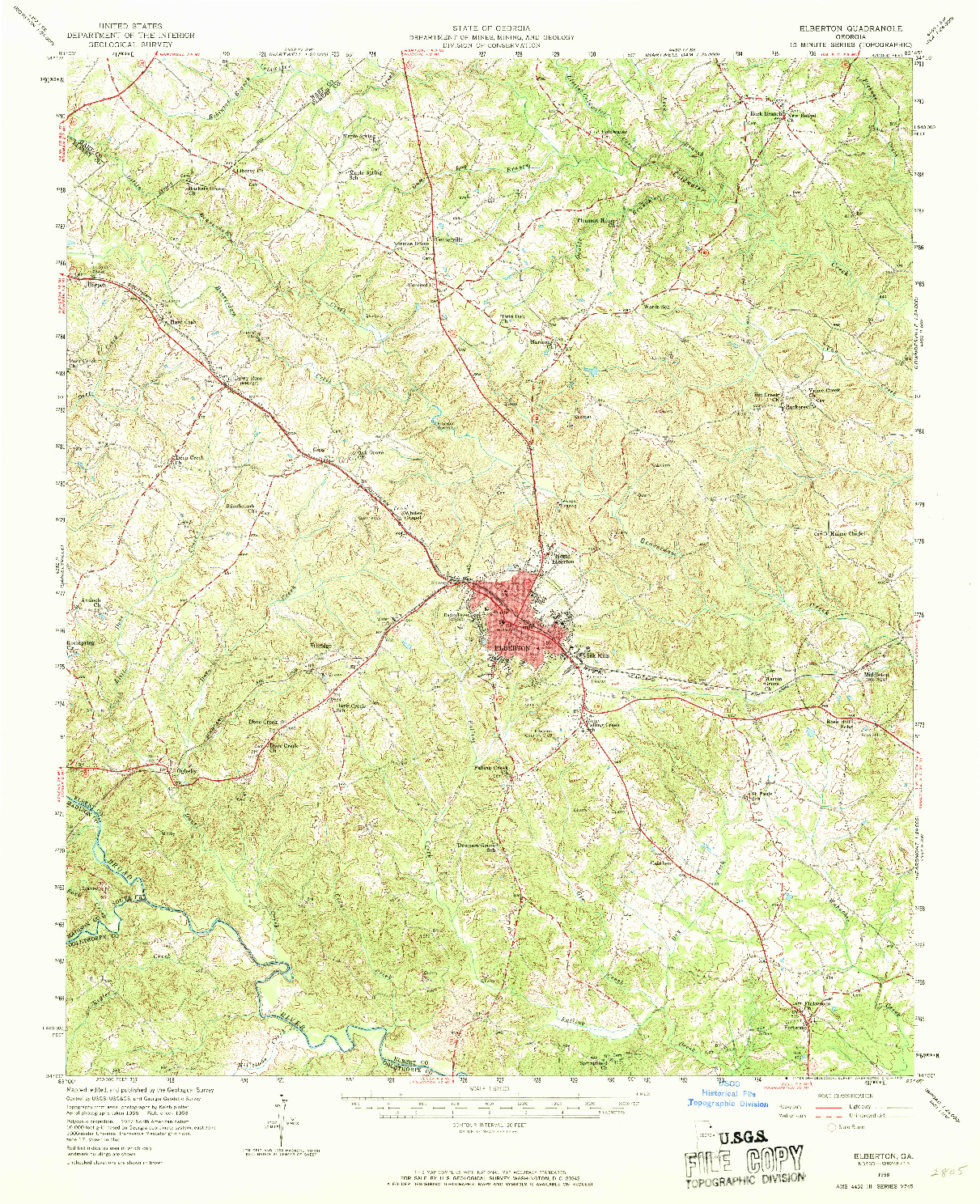 USGS 1:62500-SCALE QUADRANGLE FOR ELBERTON, GA 1958