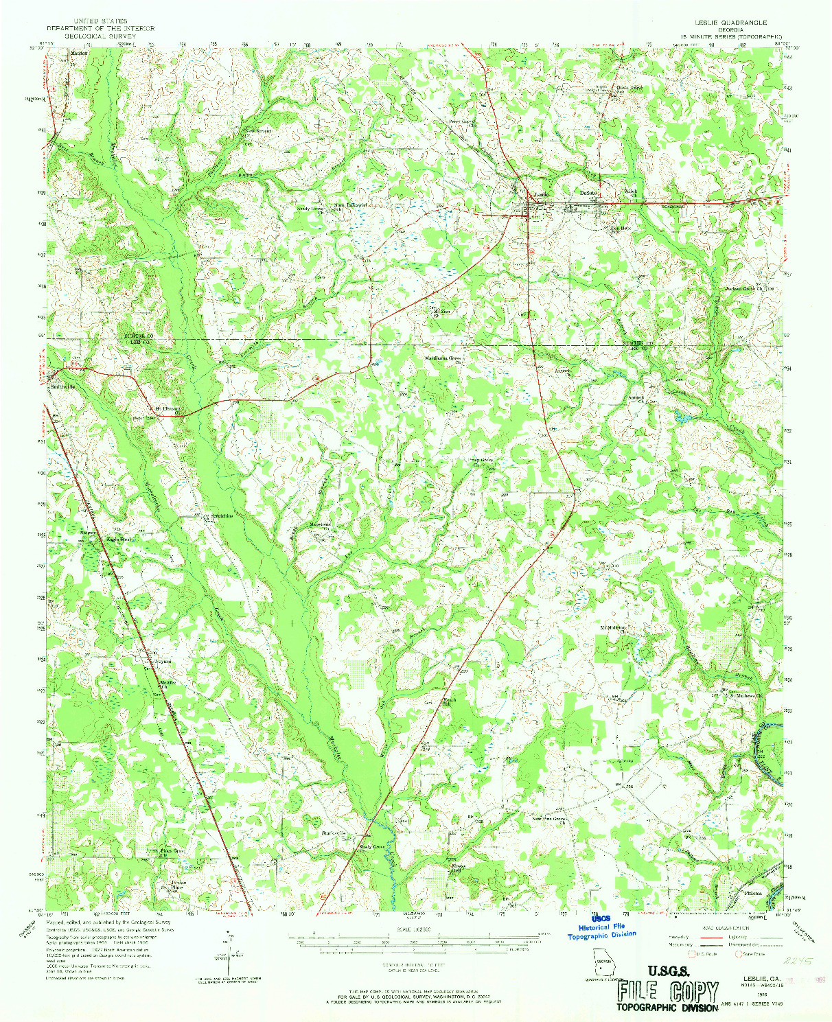 USGS 1:62500-SCALE QUADRANGLE FOR LESLIE, GA 1956