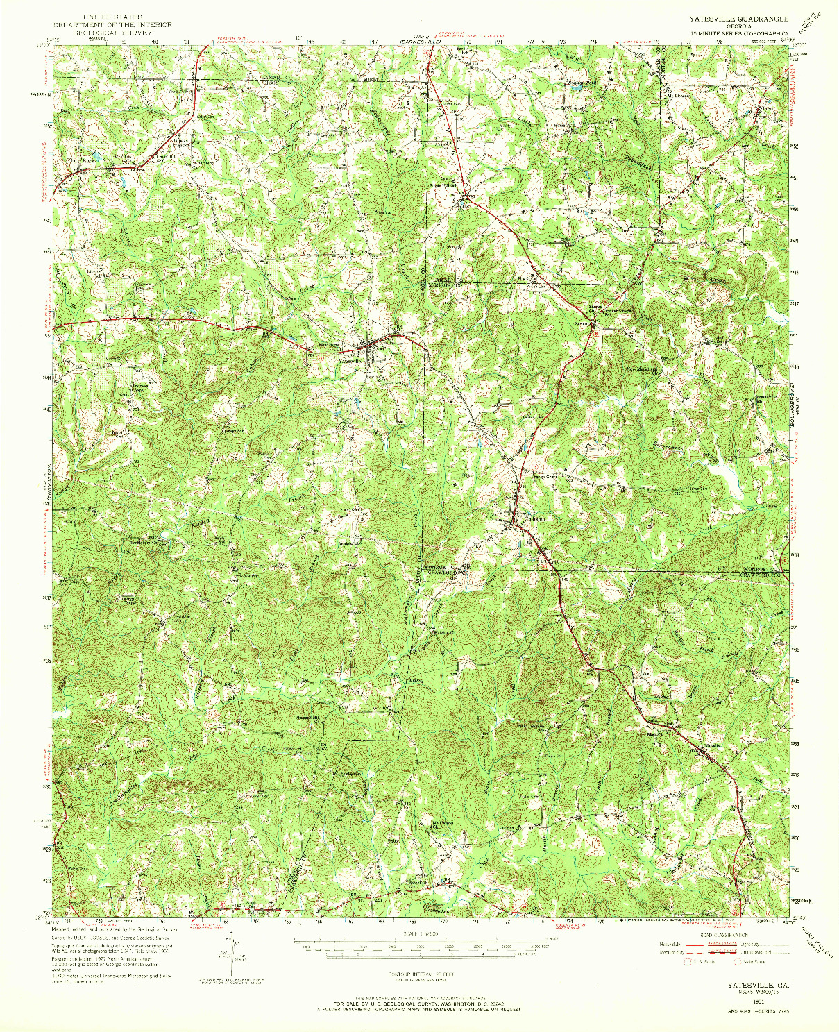 USGS 1:62500-SCALE QUADRANGLE FOR YATESVILLE, GA 1951