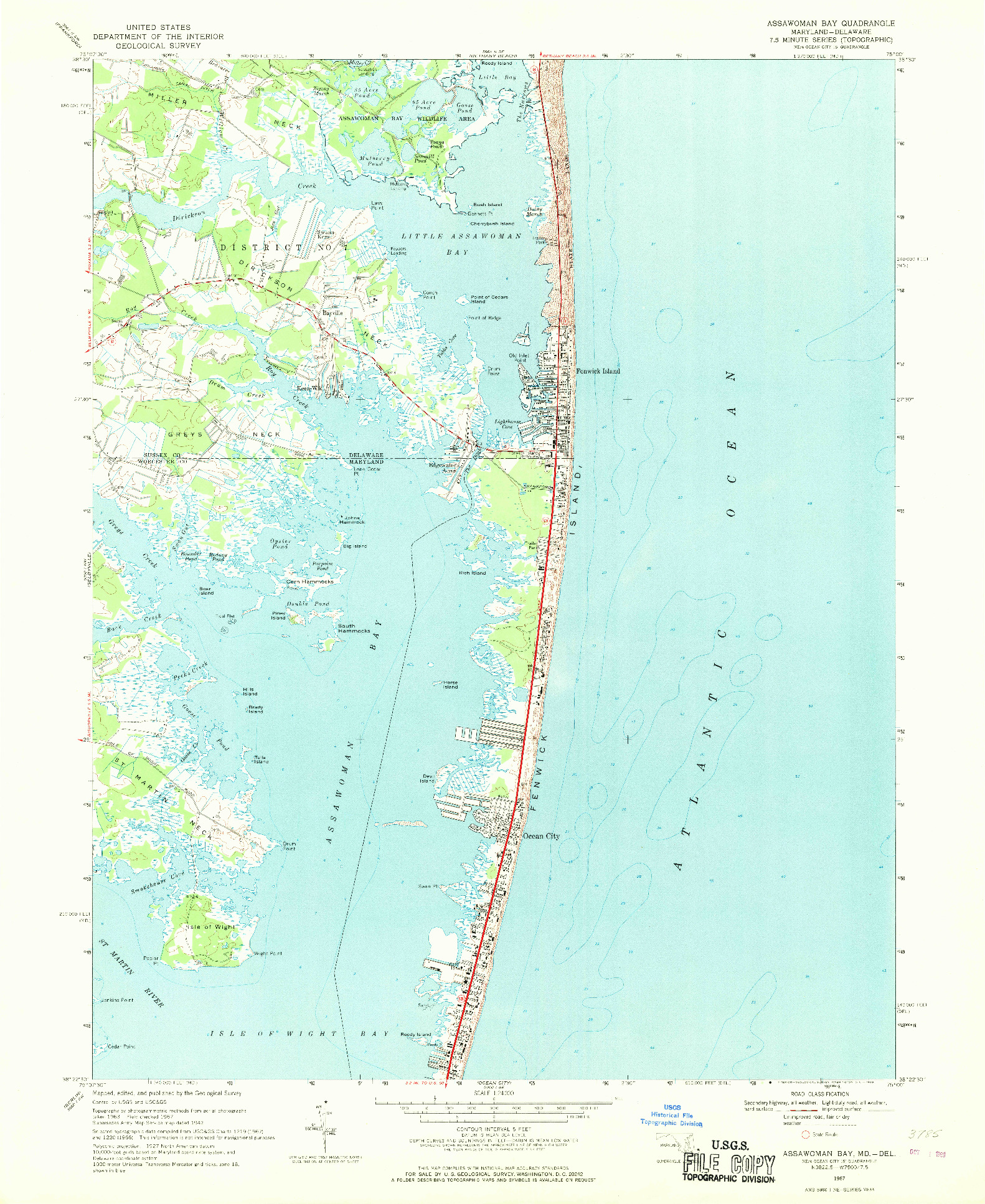 USGS 1:24000-SCALE QUADRANGLE FOR ASSAWOMAN BAY, MD 1967