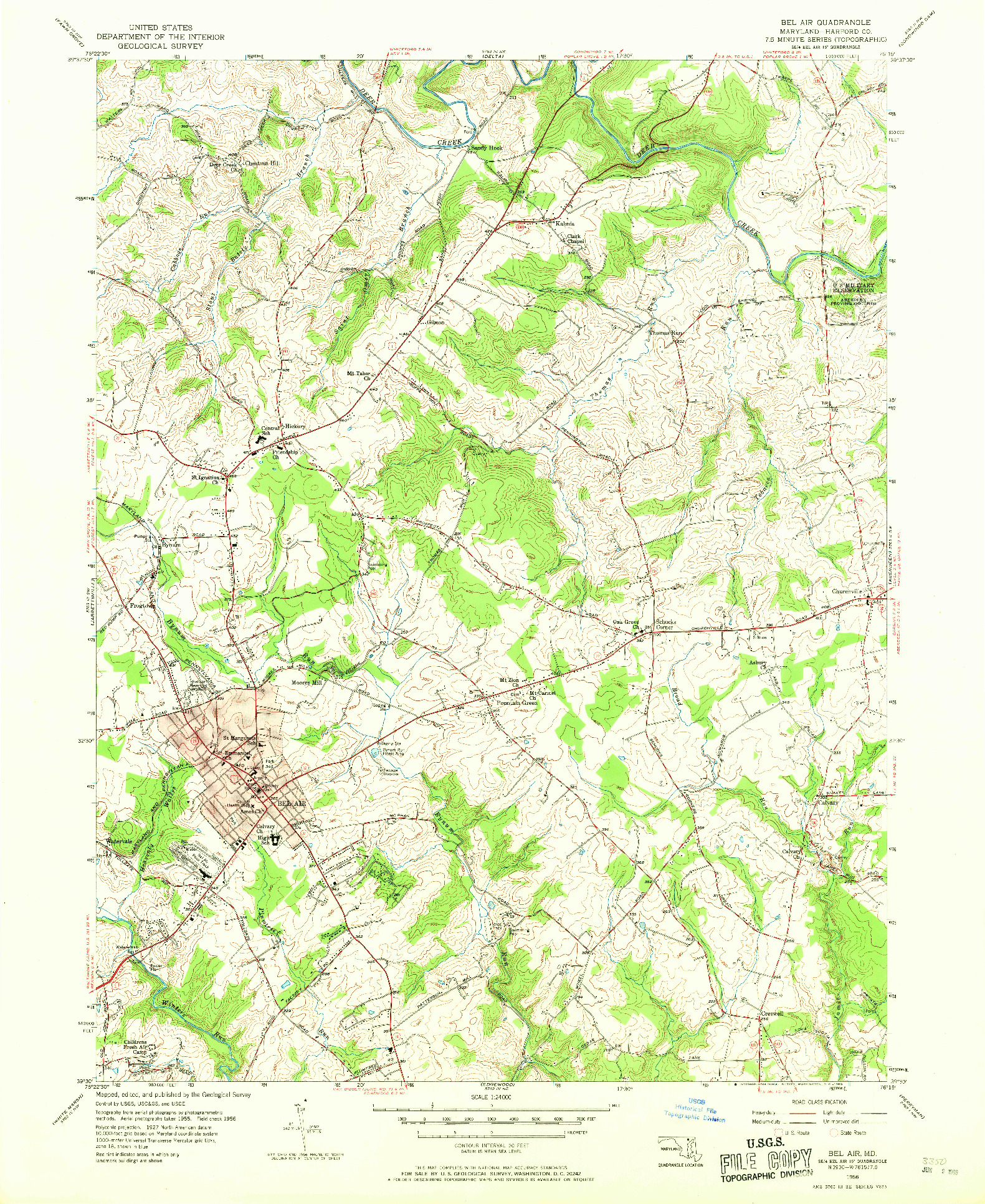 USGS 1:24000-SCALE QUADRANGLE FOR BEL AIR, MD 1956