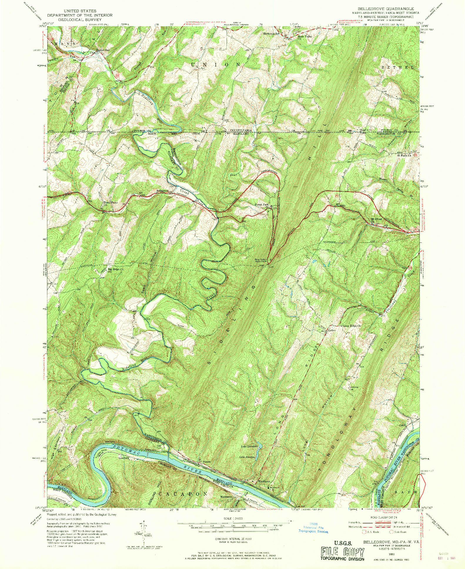 USGS 1:24000-SCALE QUADRANGLE FOR BELLEGROVE, MD 1951