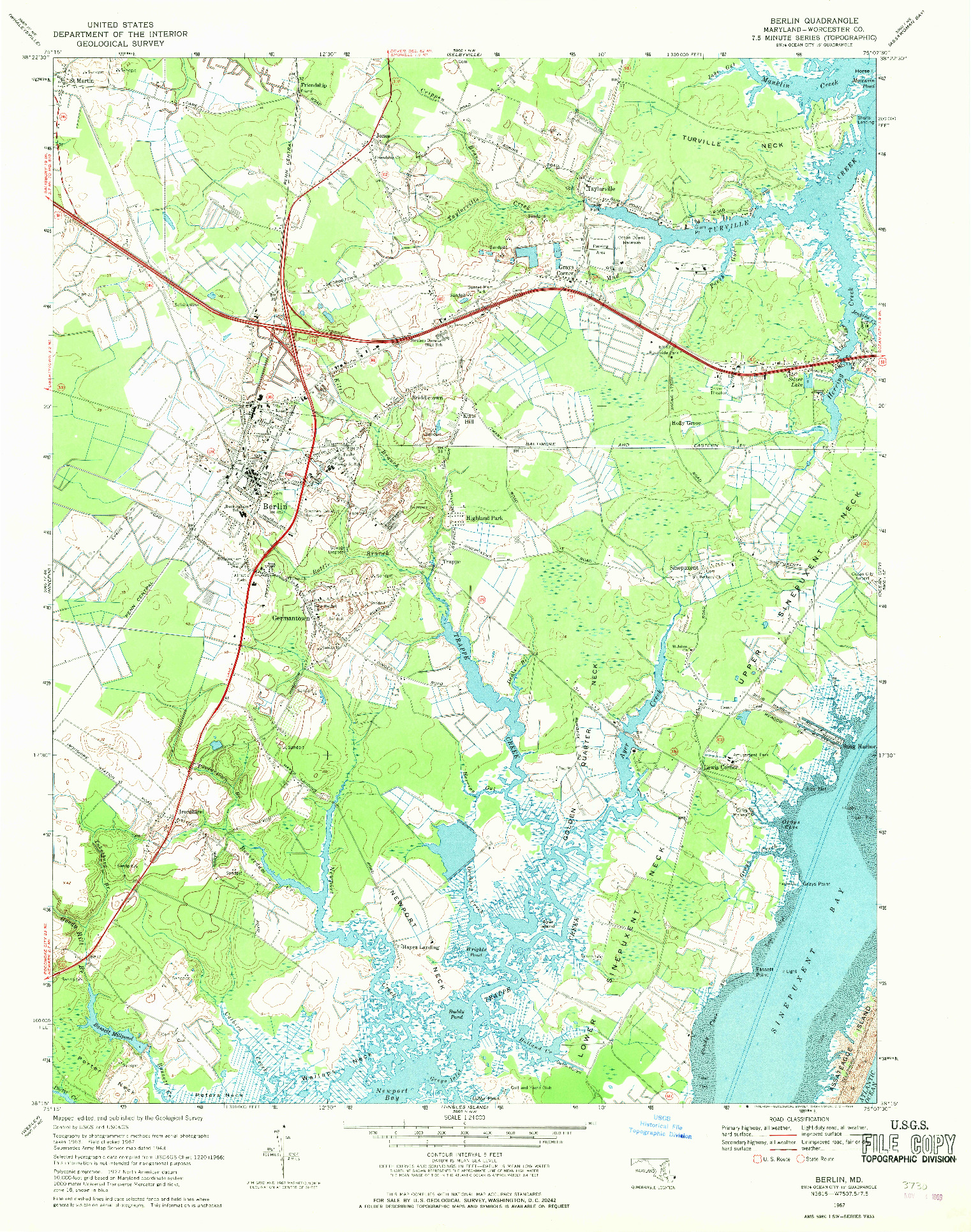 USGS 1:24000-SCALE QUADRANGLE FOR BERLIN, MD 1967