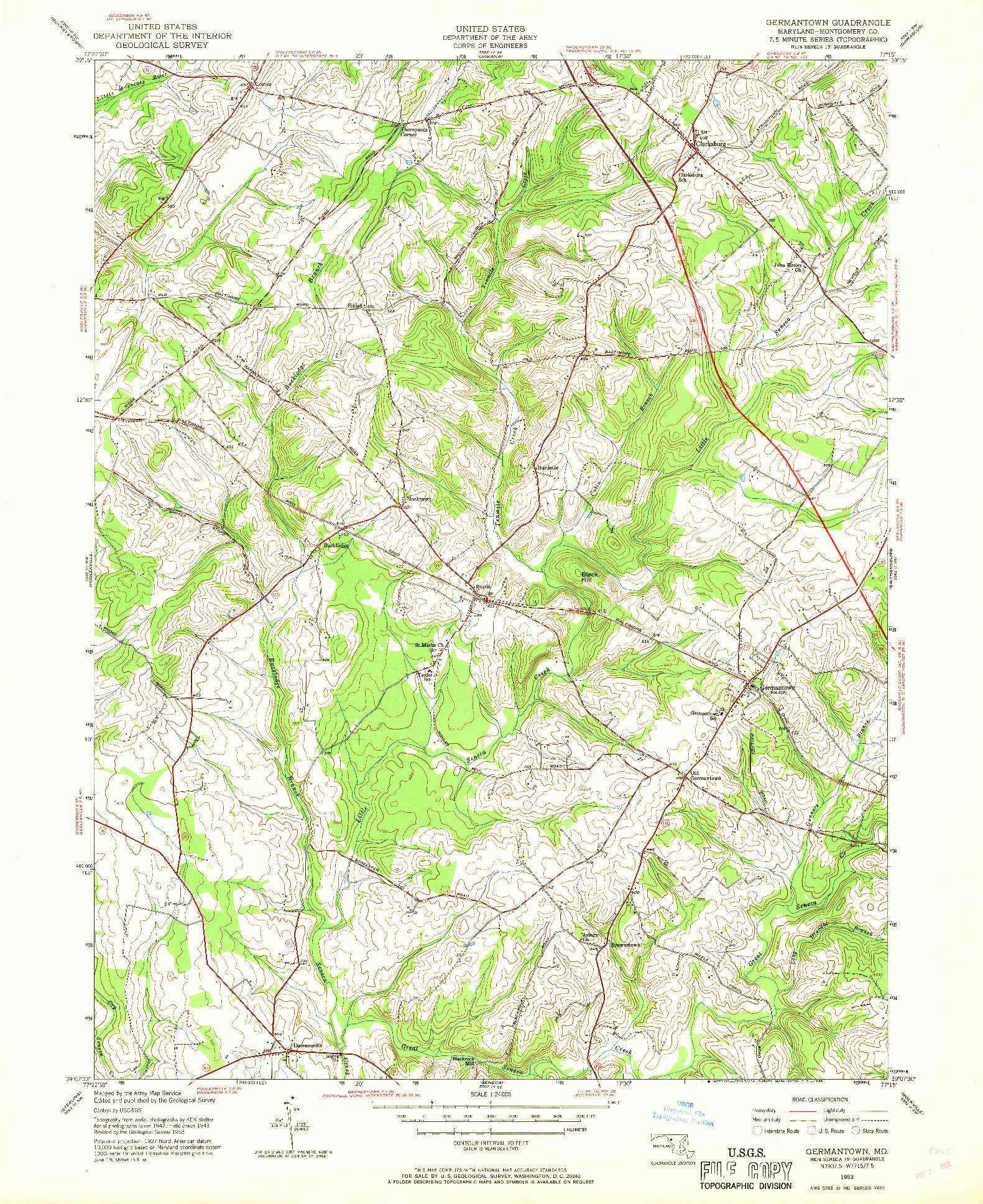 USGS 1:24000-SCALE QUADRANGLE FOR GERMANTOWN, MD 1953