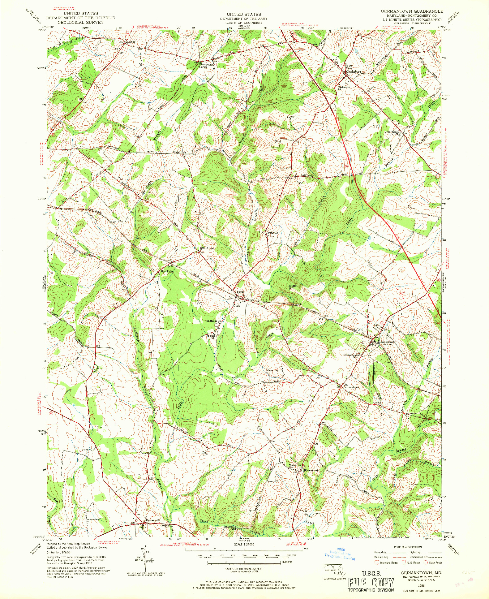 USGS 1:24000-SCALE QUADRANGLE FOR GERMANTOWN, MD 1953