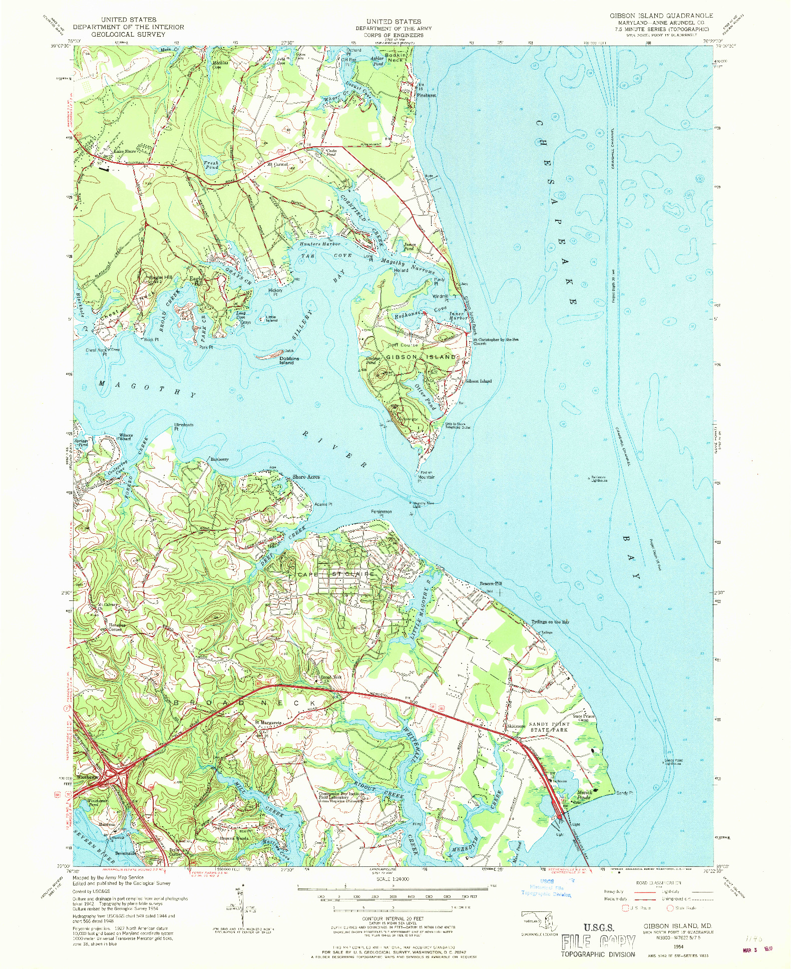 USGS 1:24000-SCALE QUADRANGLE FOR GIBSON ISLAND, MD 1954