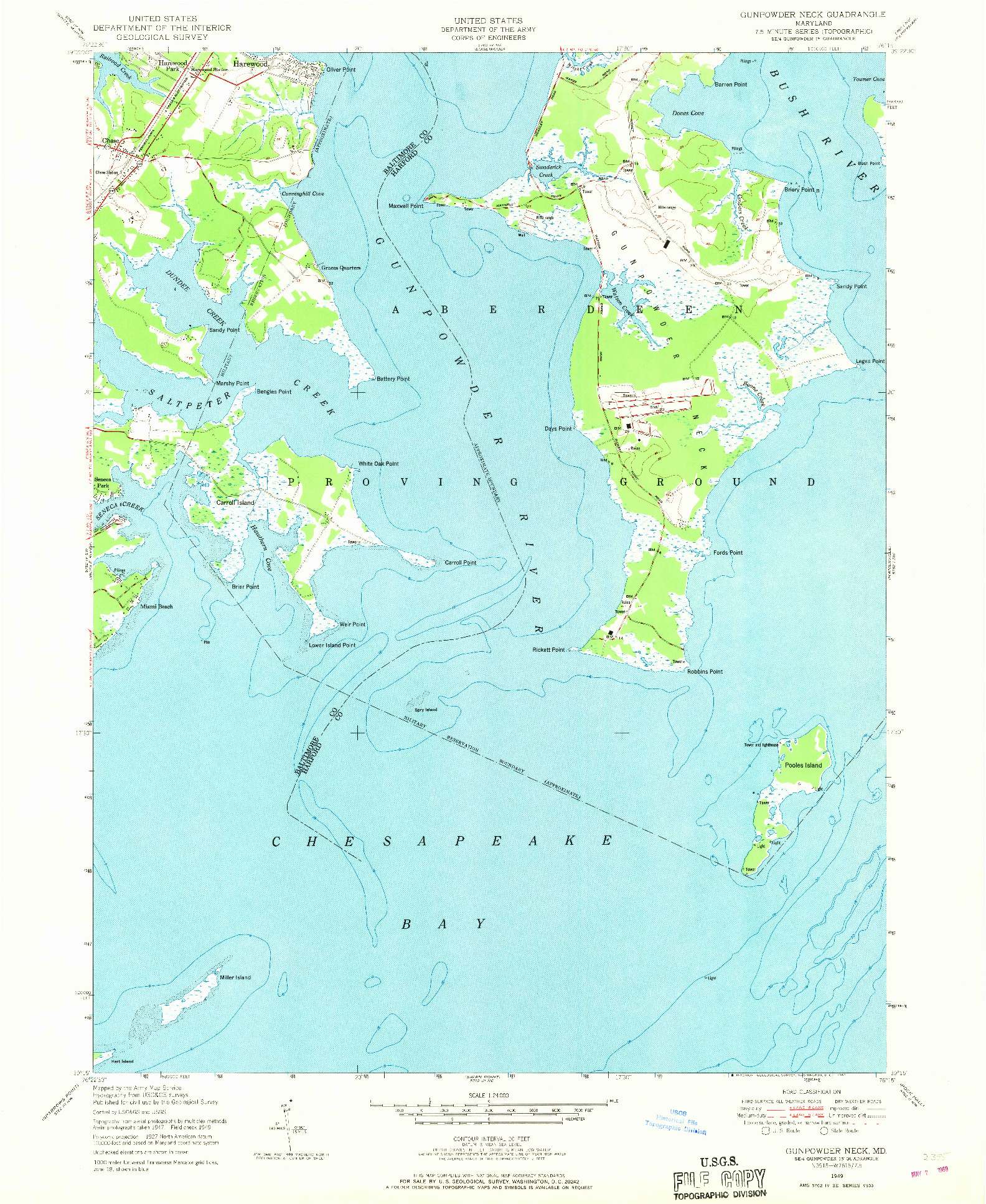 USGS 1:24000-SCALE QUADRANGLE FOR GUNPOWDER NECK, MD 1949