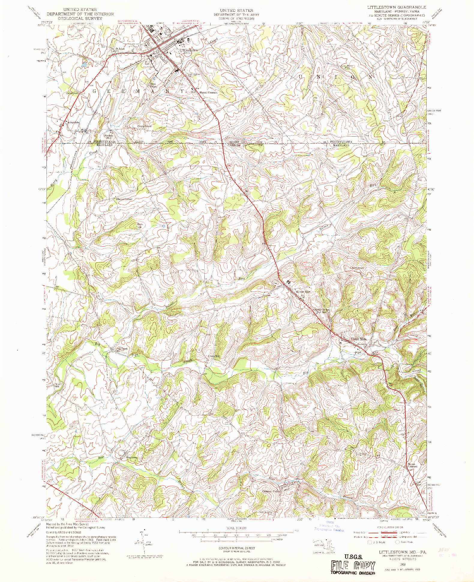 USGS 1:24000-SCALE QUADRANGLE FOR LITTLESTOWN, MD 1953