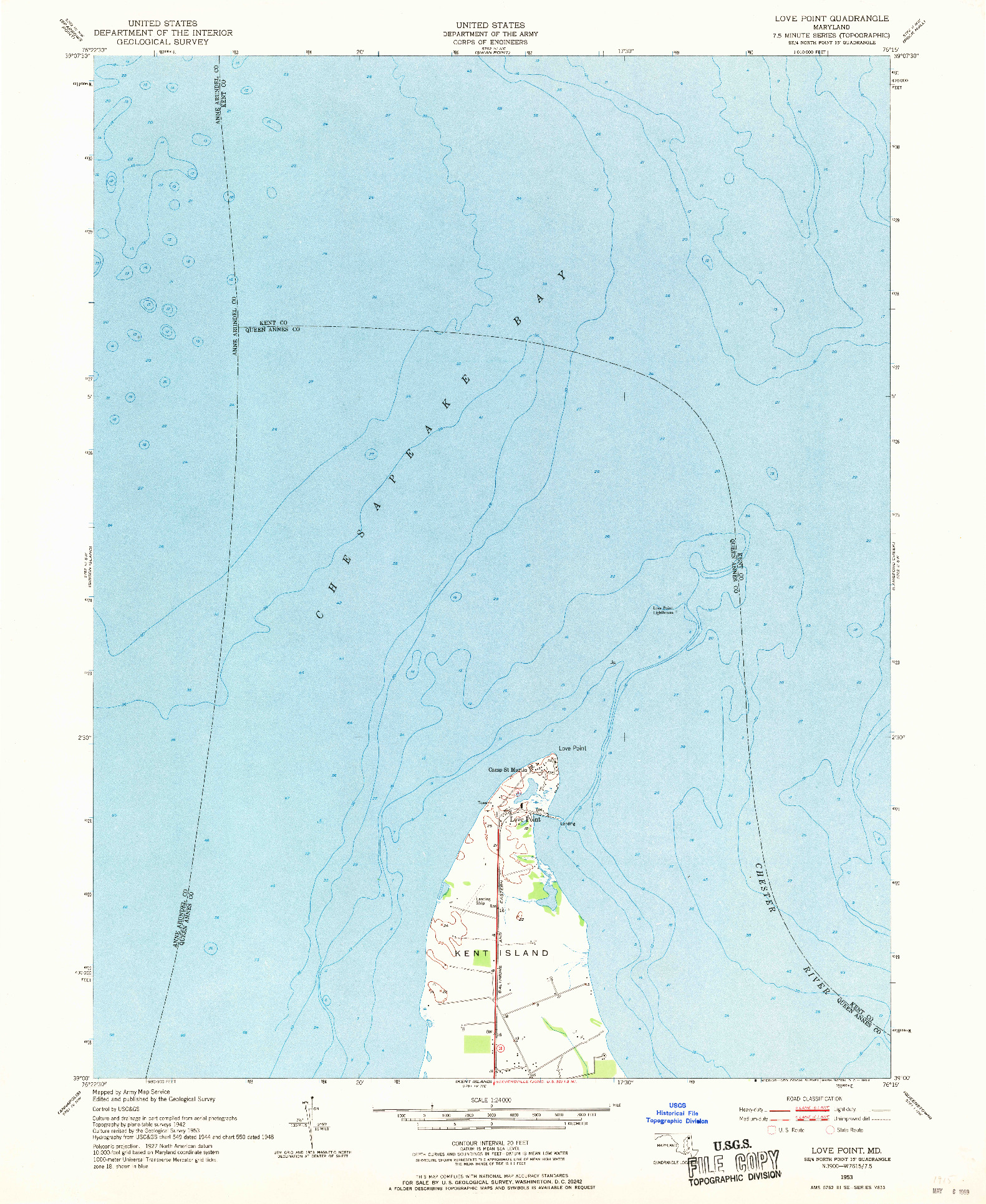 USGS 1:24000-SCALE QUADRANGLE FOR LOVE POINT, MD 1953