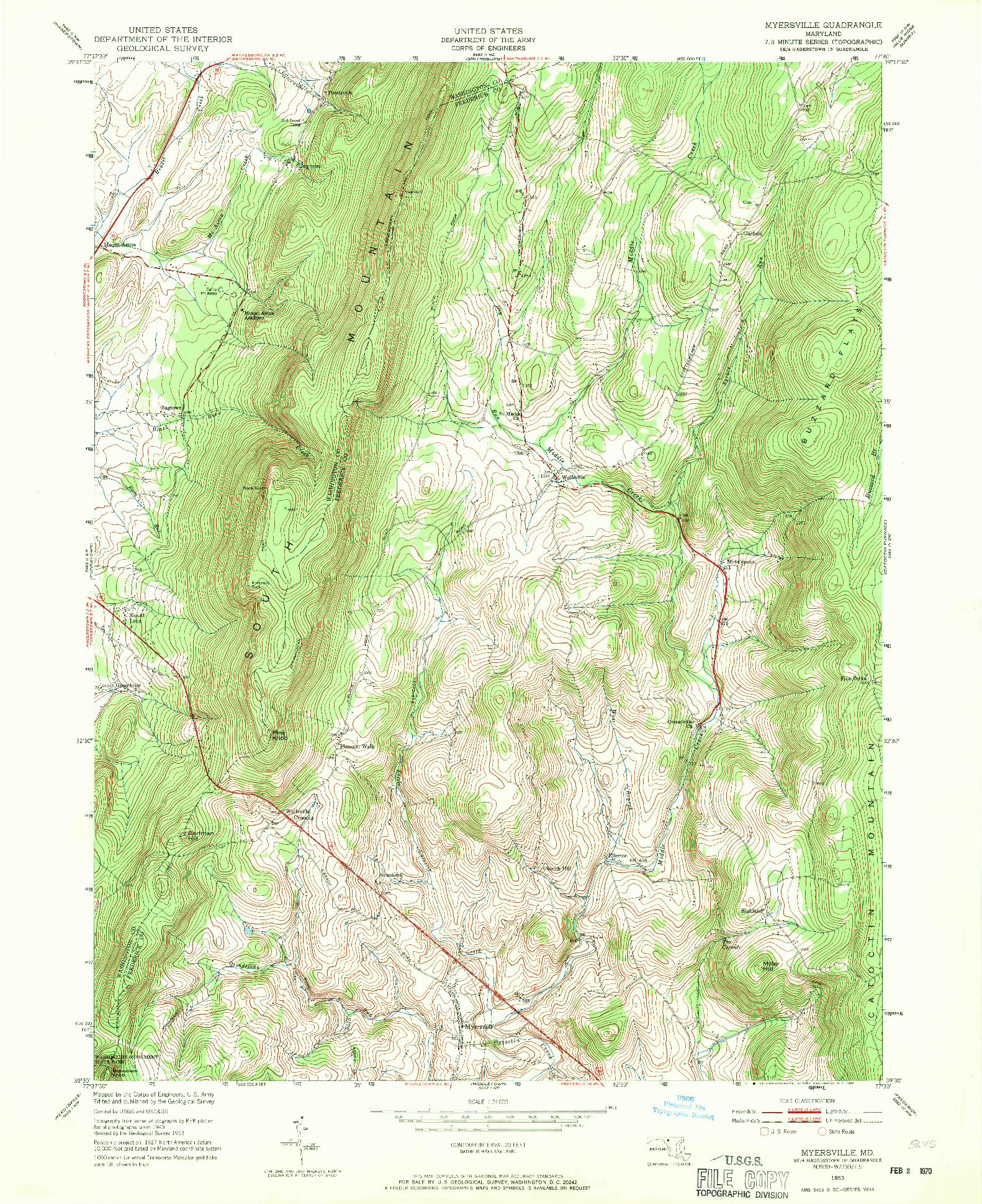 USGS 1:24000-SCALE QUADRANGLE FOR MYERSVILLE, MD 1953
