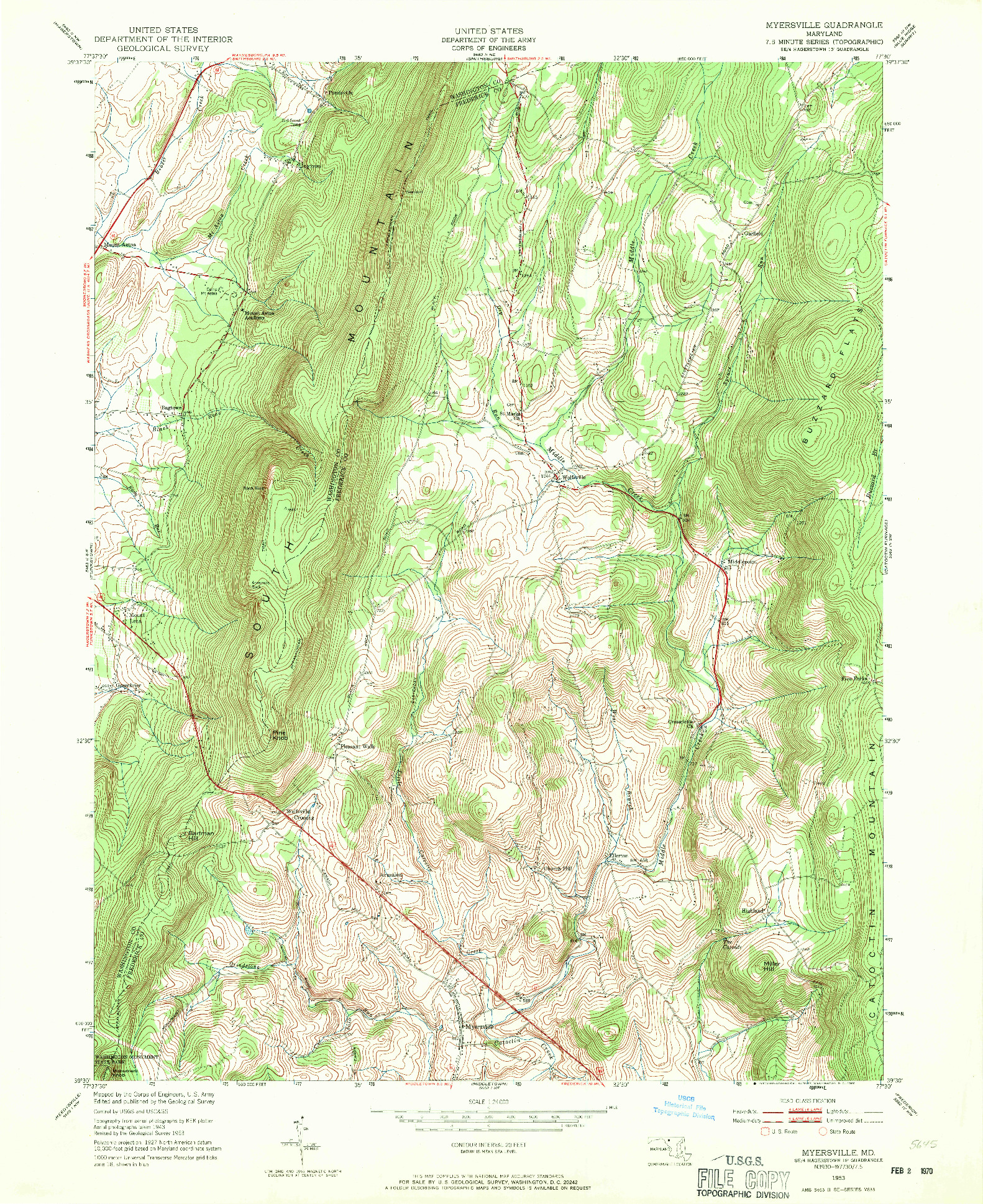 USGS 1:24000-SCALE QUADRANGLE FOR MYERSVILLE, MD 1953