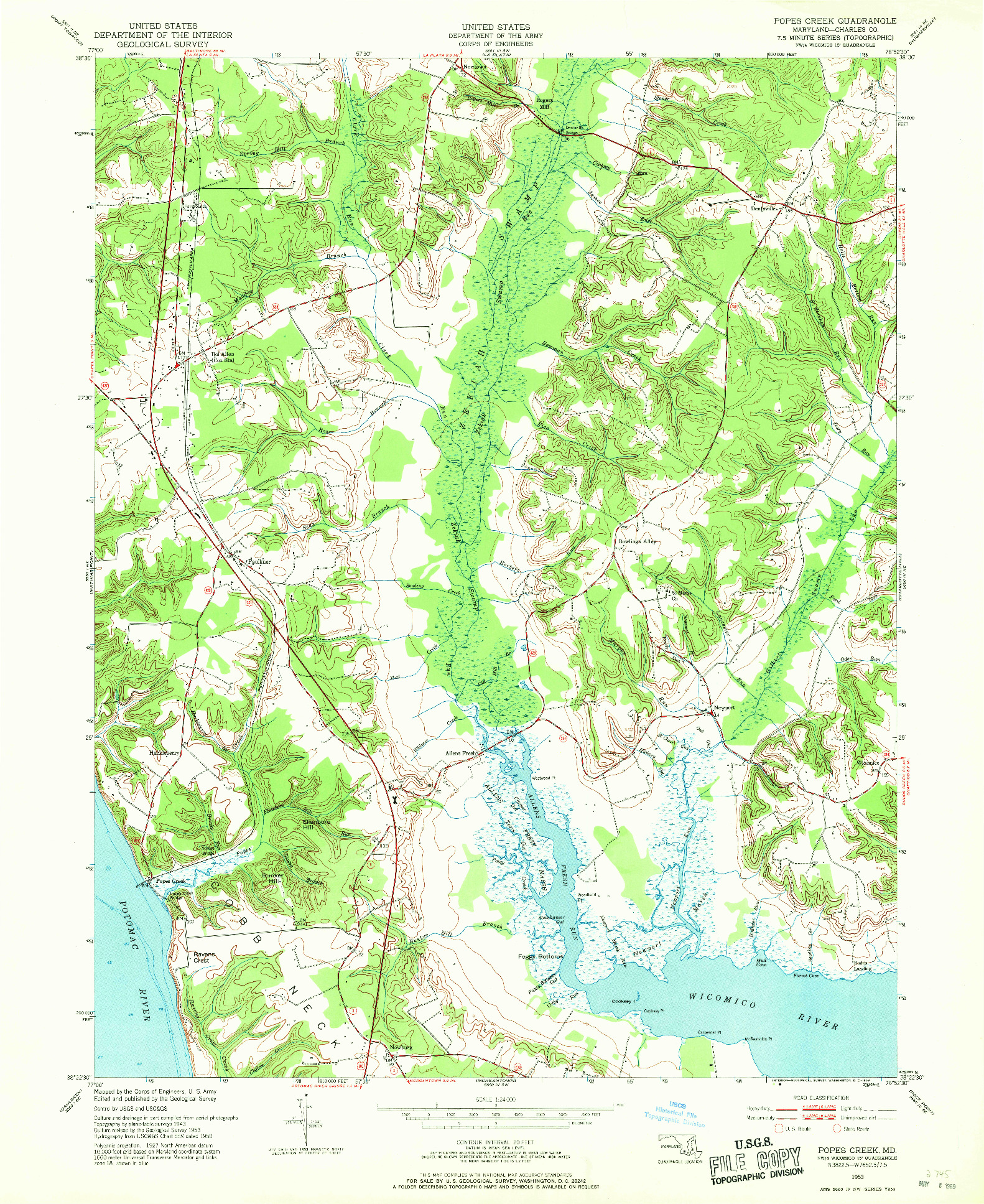 USGS 1:24000-SCALE QUADRANGLE FOR POPES CREEK, MD 1953