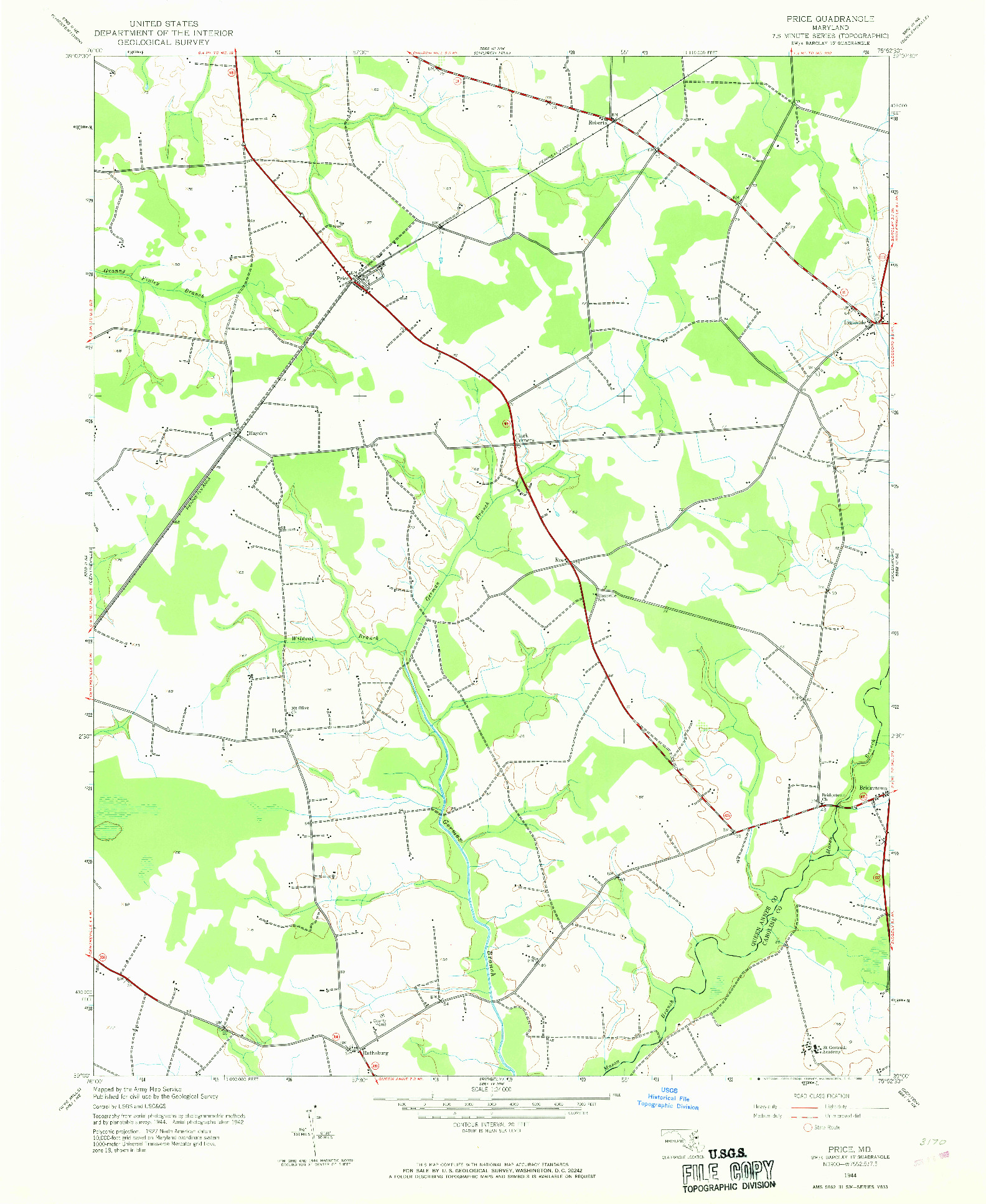 USGS 1:24000-SCALE QUADRANGLE FOR PRICE, MD 1944