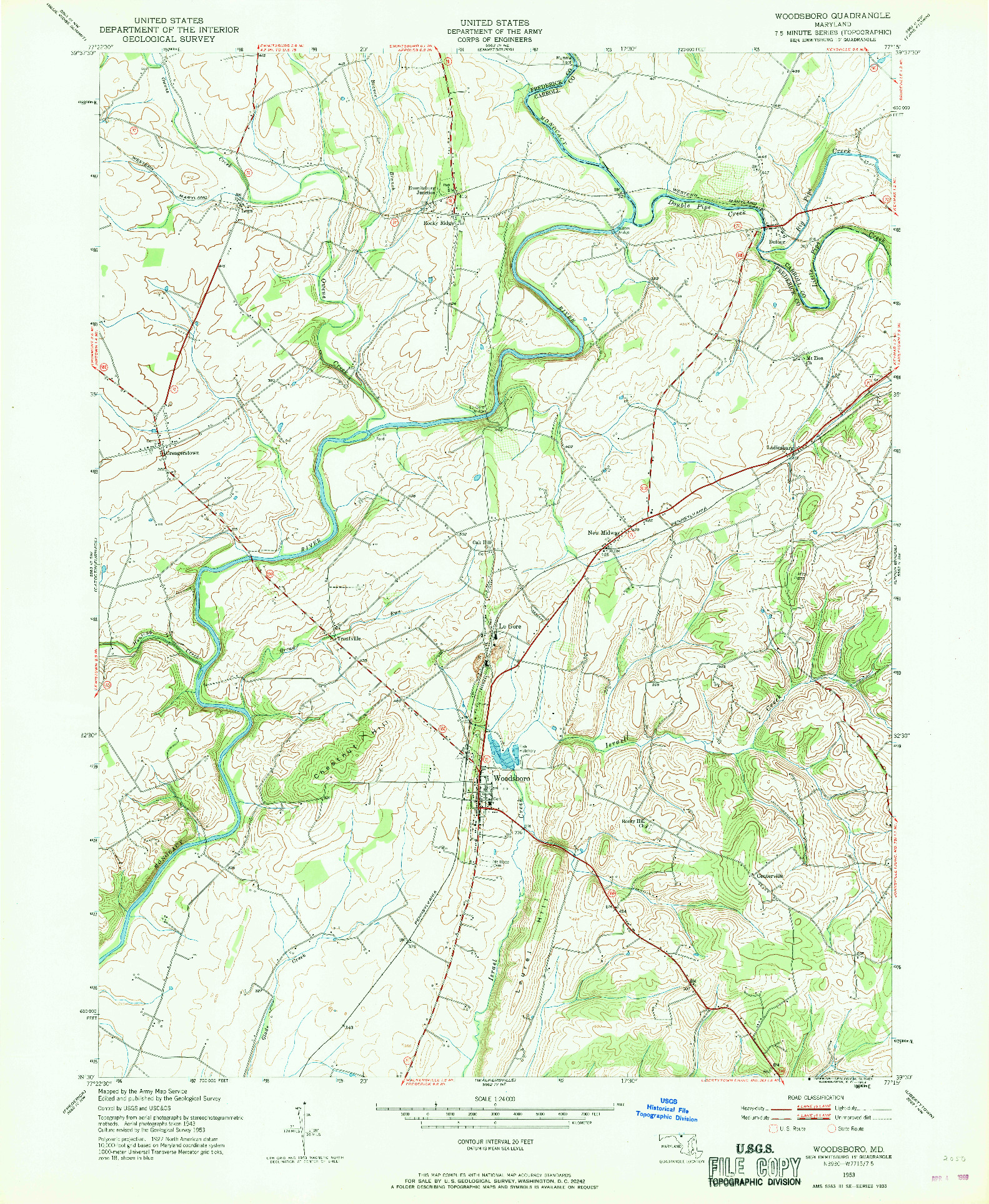 USGS 1:24000-SCALE QUADRANGLE FOR WOODSBORO, MD 1953