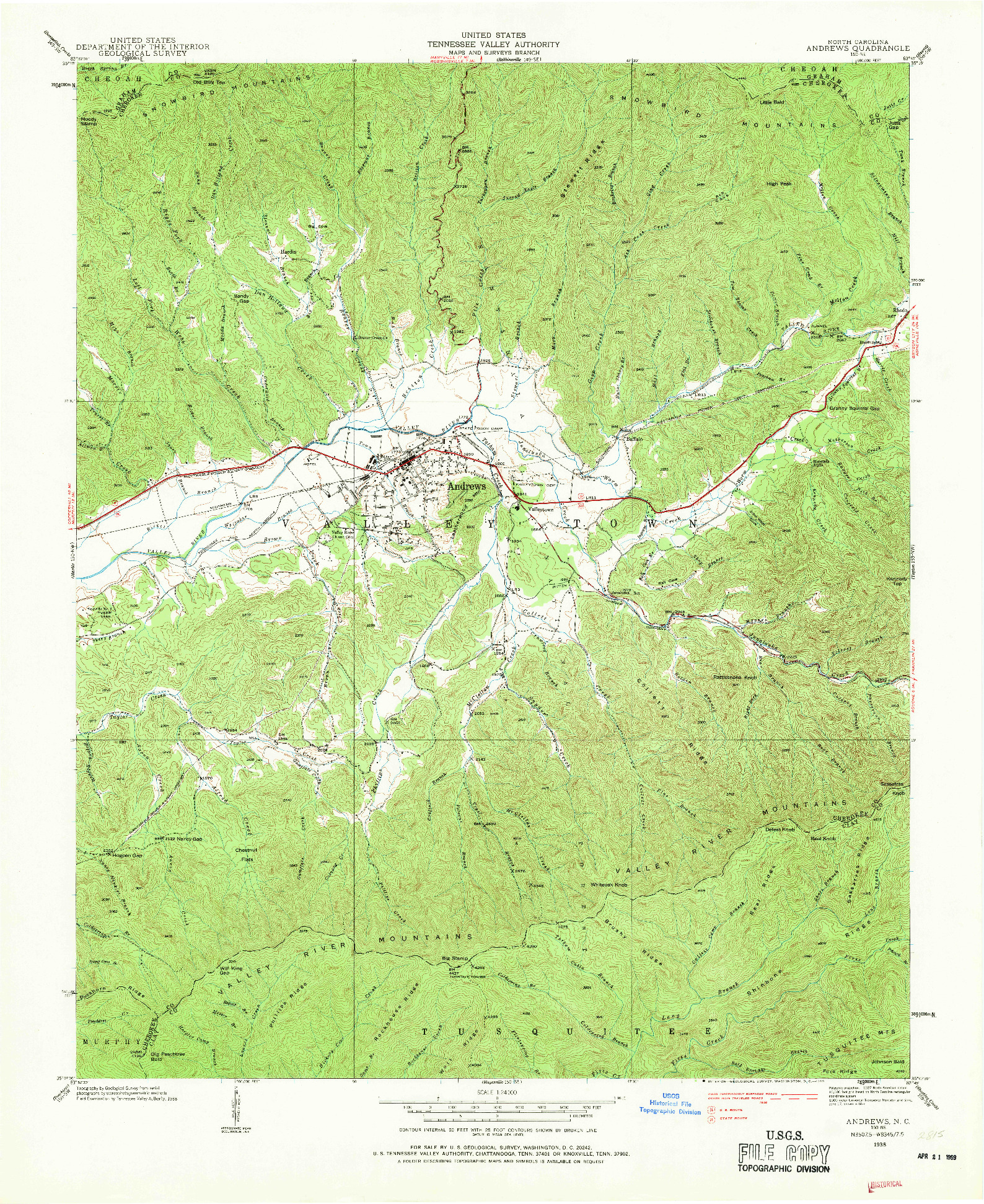 USGS 1:24000-SCALE QUADRANGLE FOR ANDREWS, NC 1938