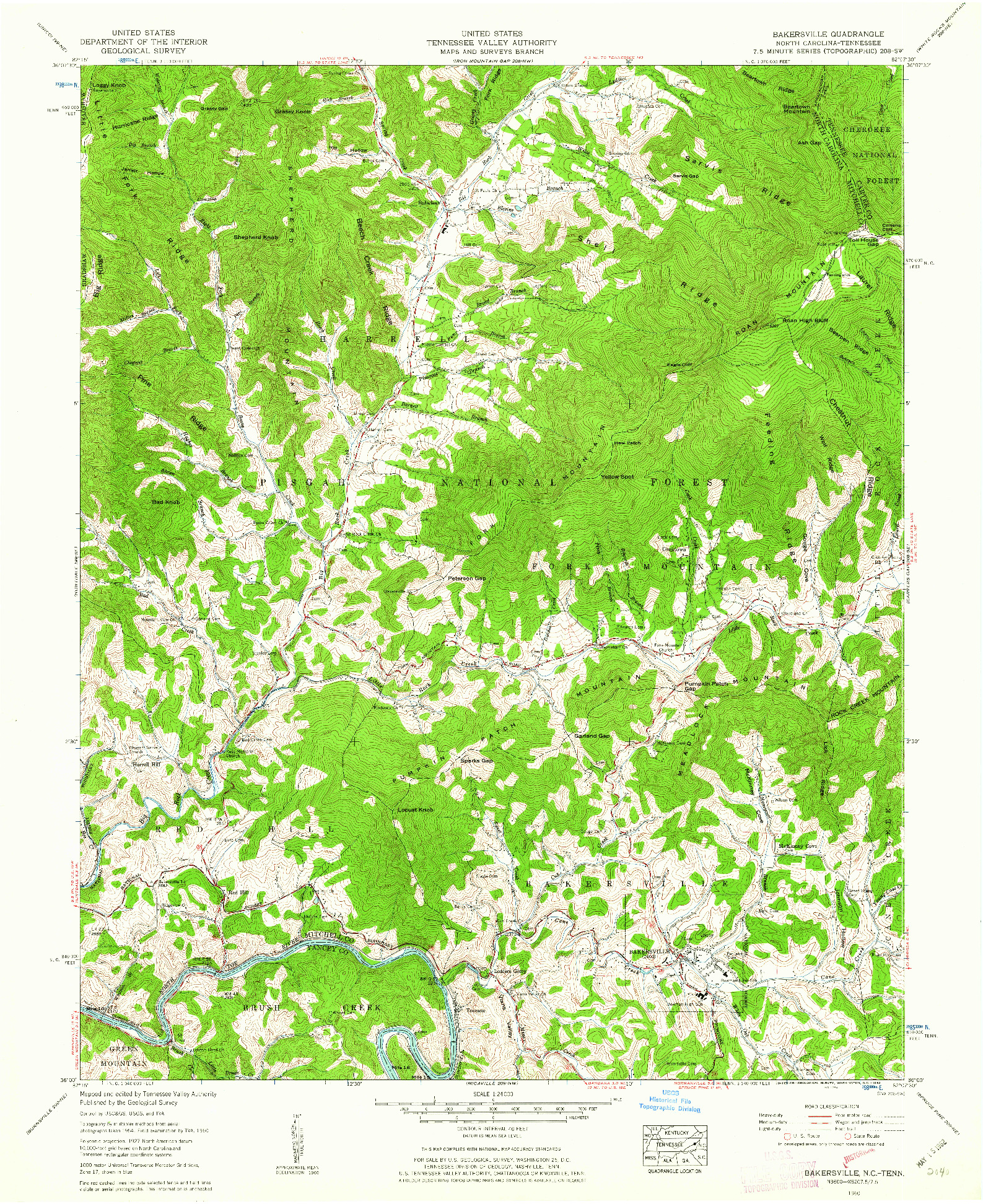 USGS 1:24000-SCALE QUADRANGLE FOR BAKERSVILLE, NC 1960