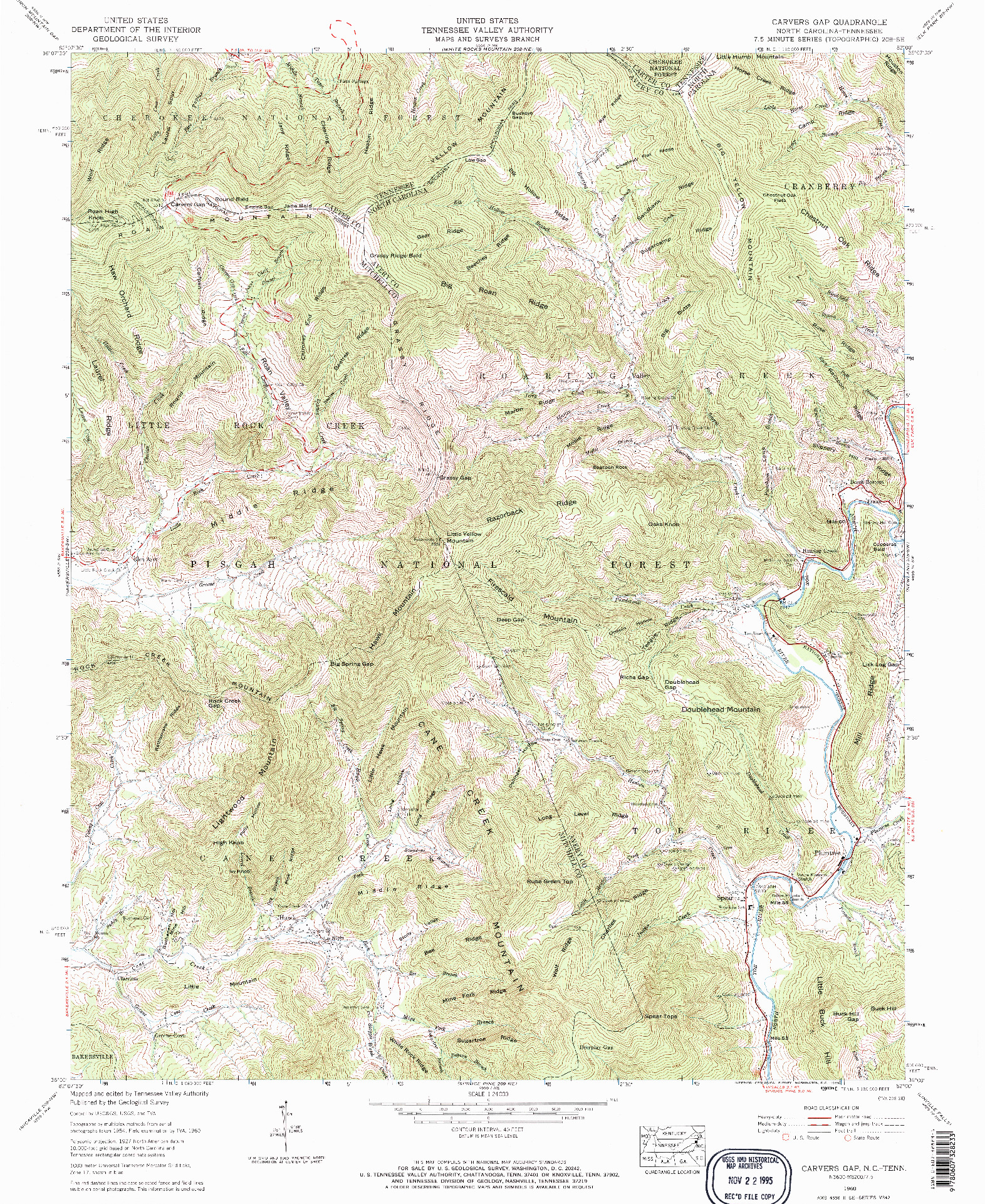 USGS 1:24000-SCALE QUADRANGLE FOR CARVERS GAP, NC 1960