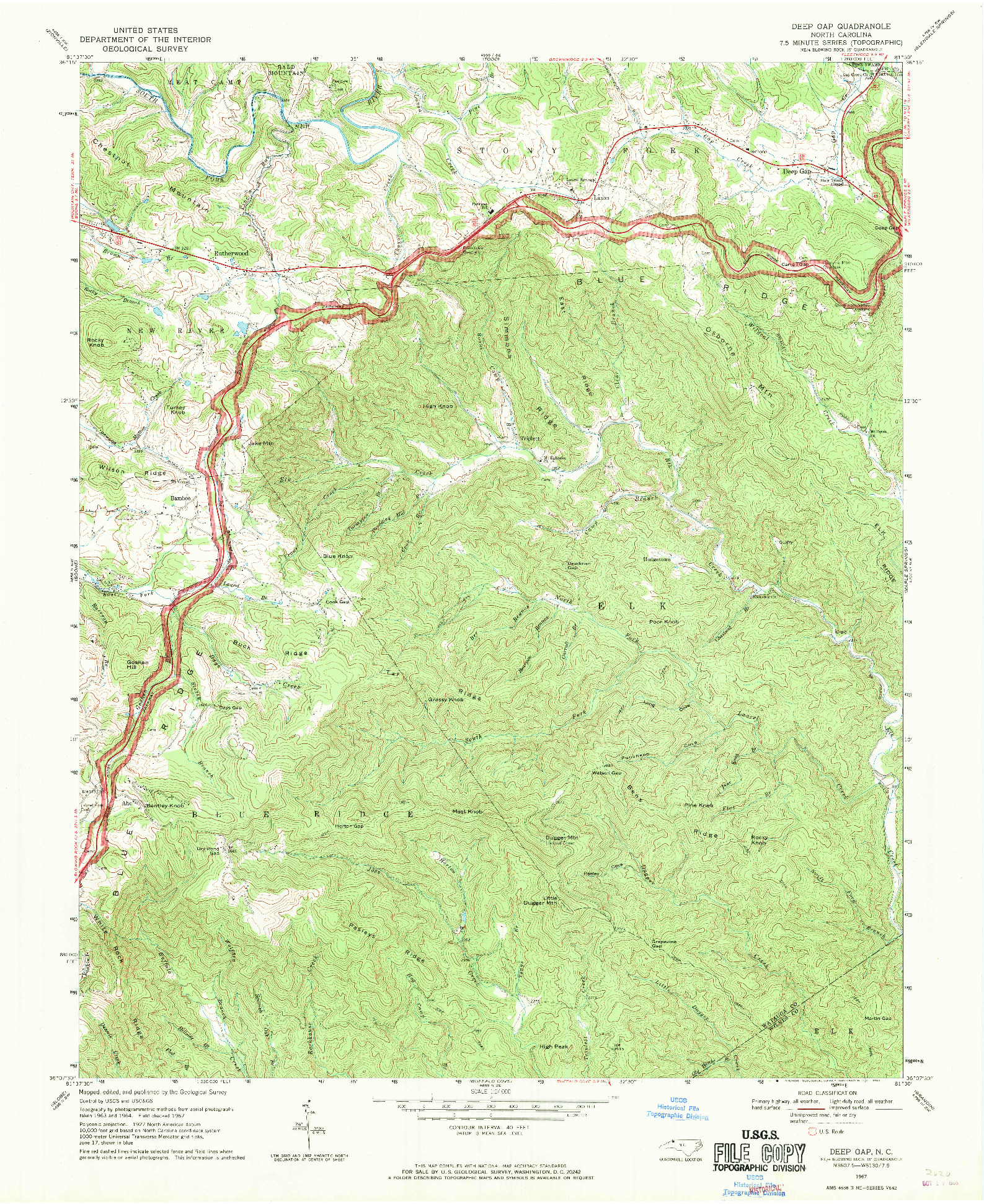 USGS 1:24000-SCALE QUADRANGLE FOR DEEP GAP, NC 1967