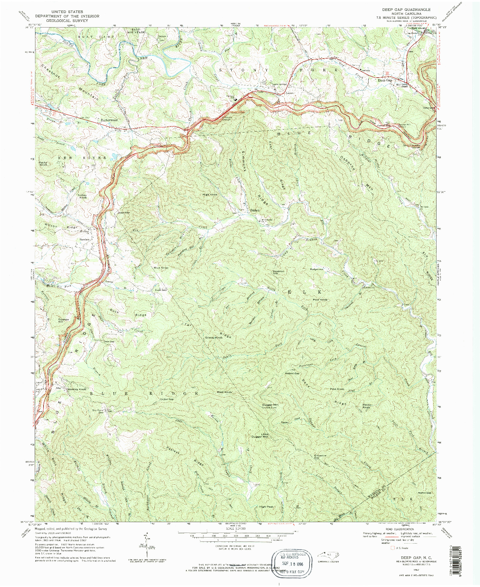 USGS 1:24000-SCALE QUADRANGLE FOR DEEP GAP, NC 1967