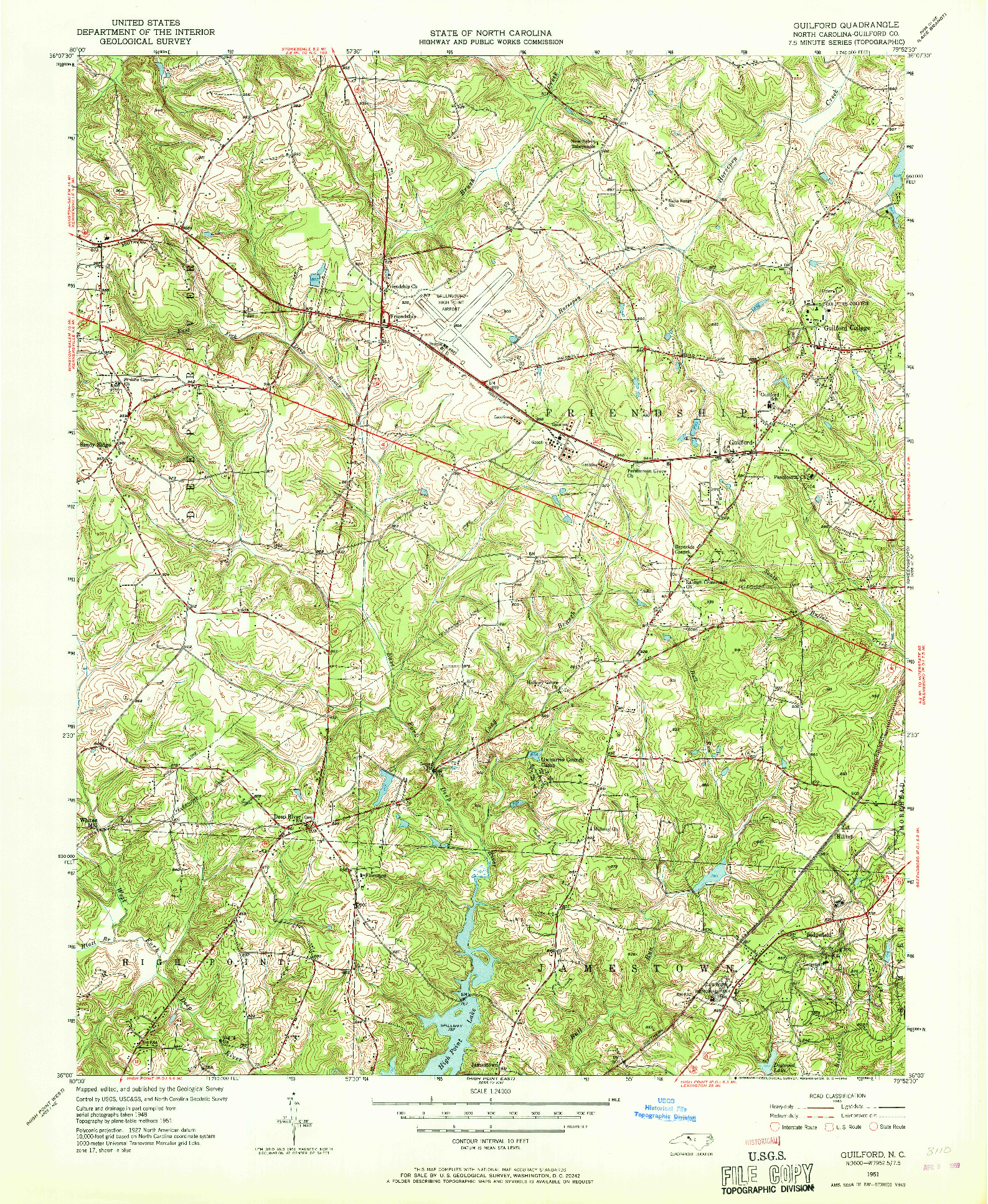 USGS 1:24000-SCALE QUADRANGLE FOR GUILFORD, NC 1951