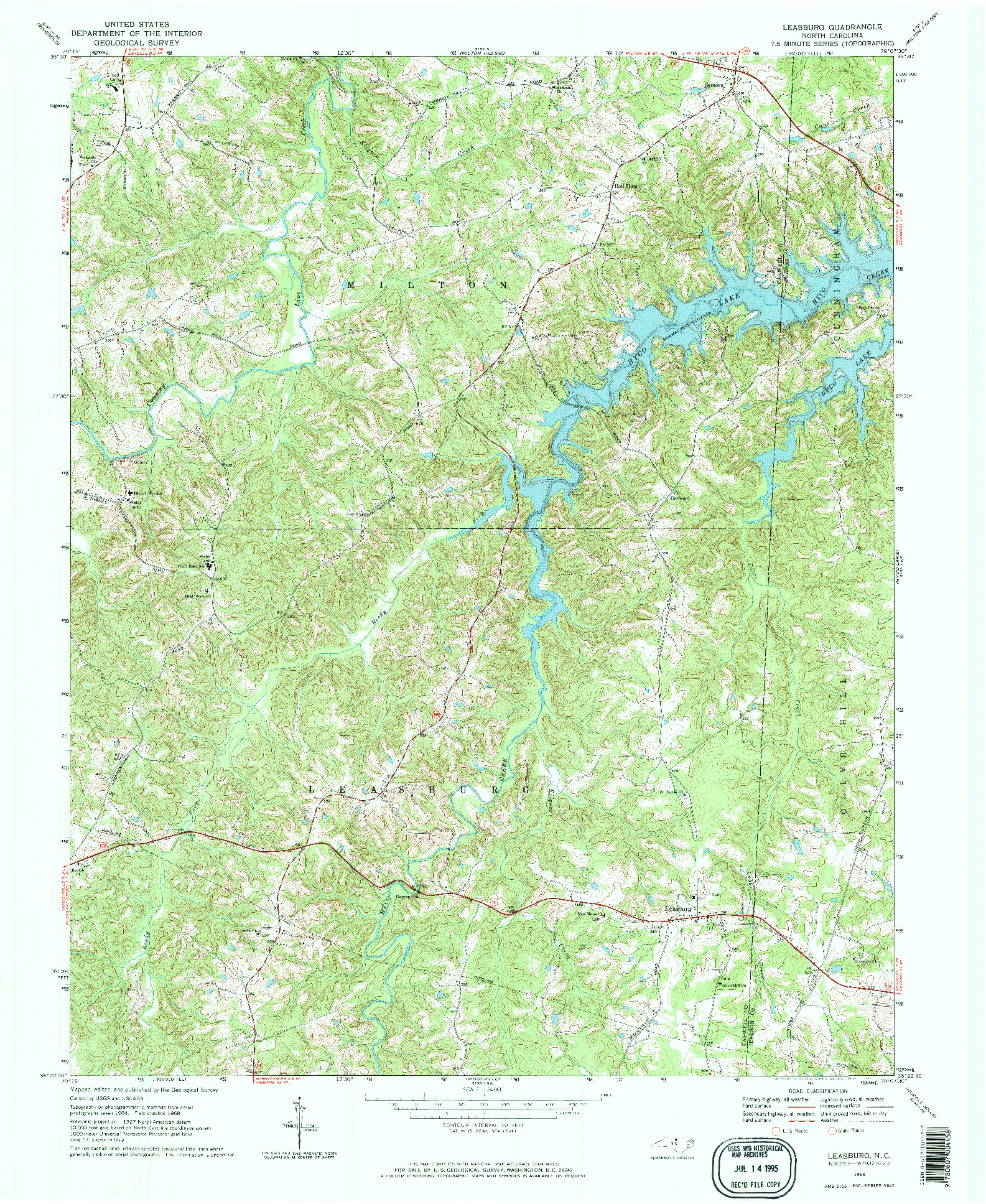 USGS 1:24000-SCALE QUADRANGLE FOR LEASBURG, NC 1968
