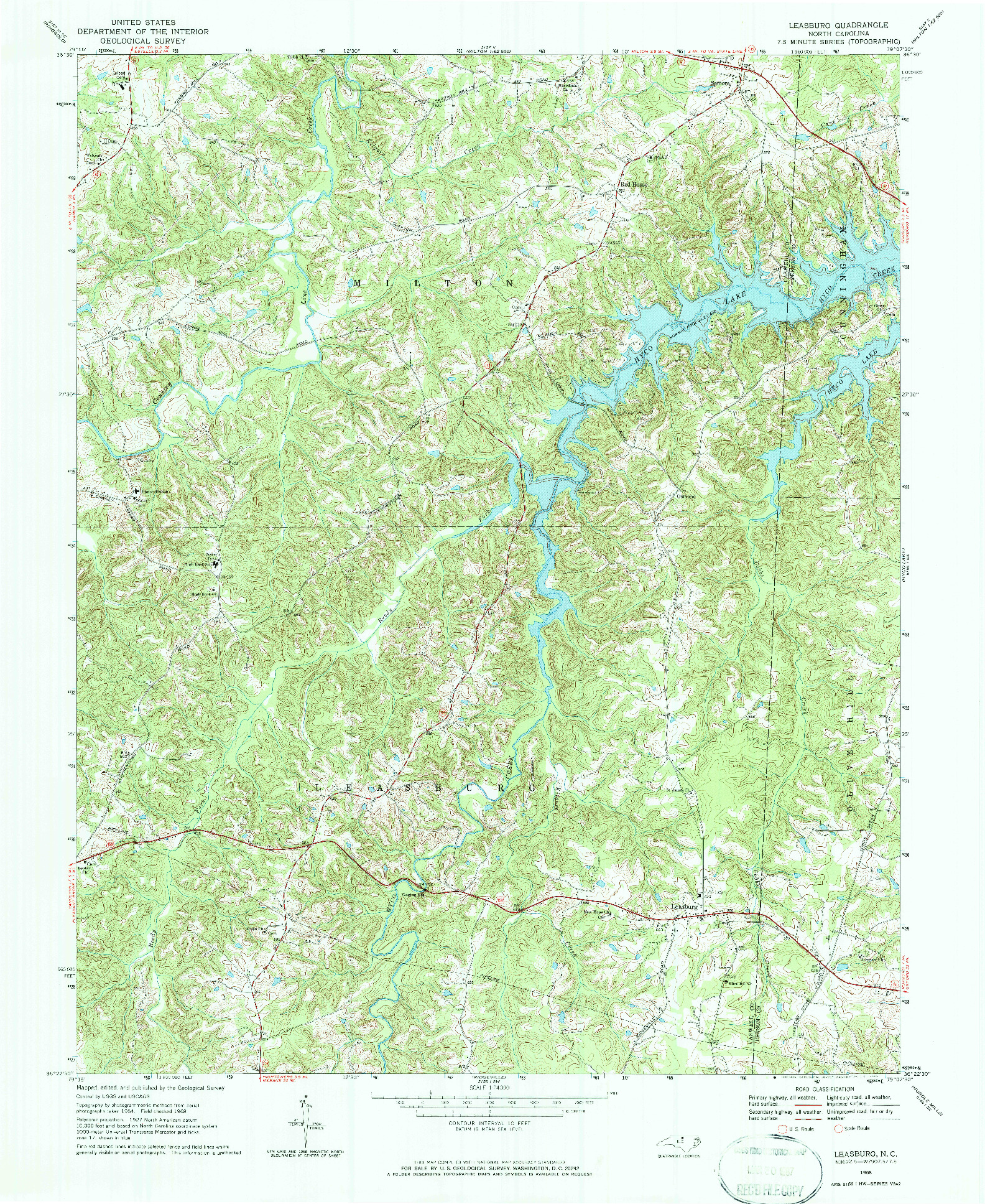 USGS 1:24000-SCALE QUADRANGLE FOR LEASBURG, NC 1968