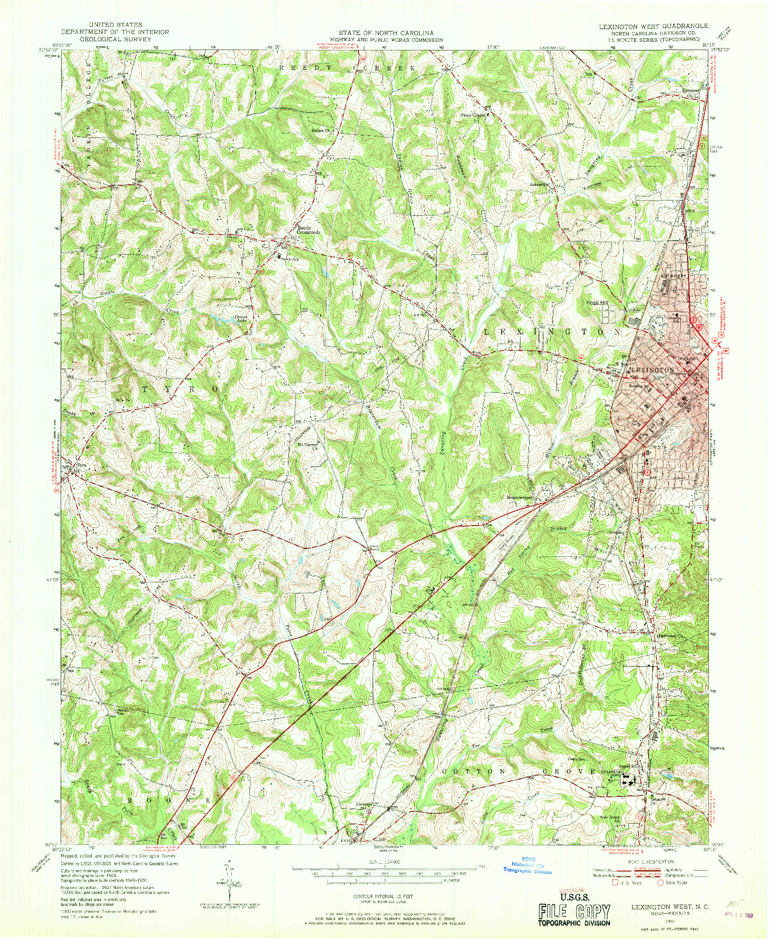 USGS 1:24000-SCALE QUADRANGLE FOR LEXINGTON WEST, NC 1950