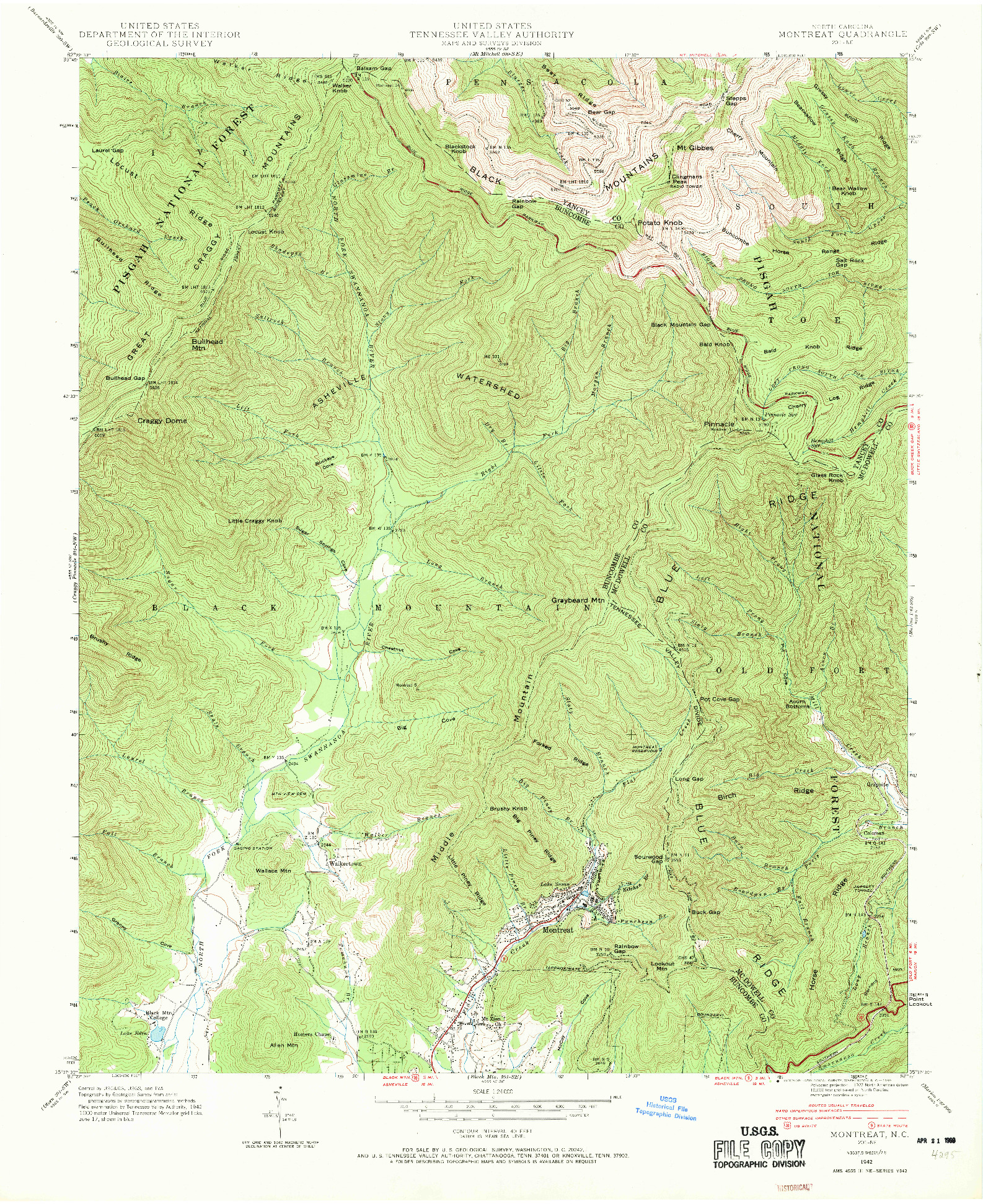 USGS 1:24000-SCALE QUADRANGLE FOR MONTREAT, NC 1942
