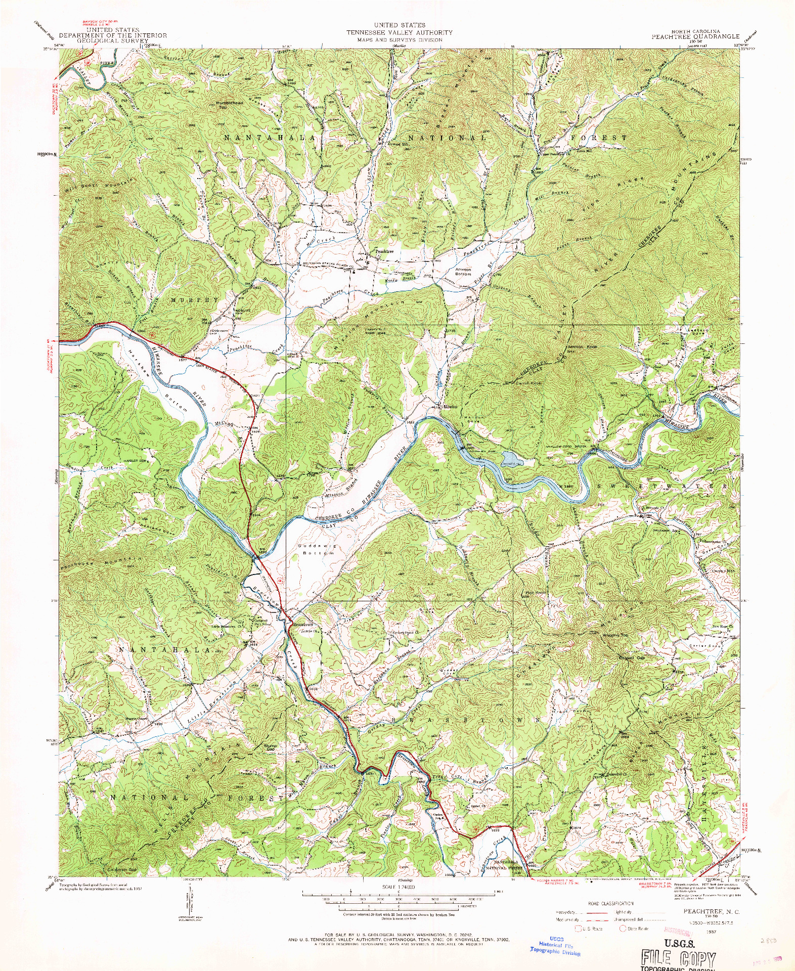 USGS 1:24000-SCALE QUADRANGLE FOR PEACHTREE, NC 1937
