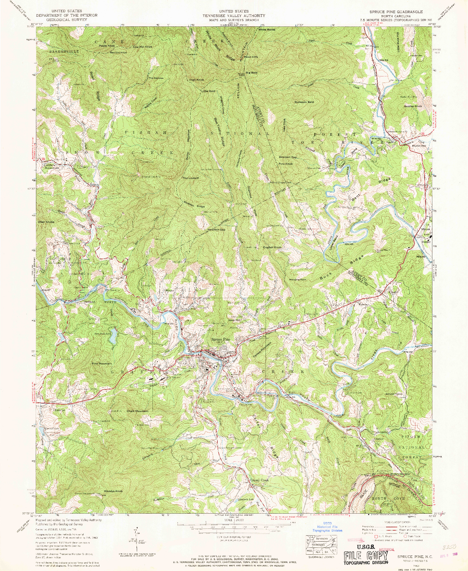 USGS 1:24000-SCALE QUADRANGLE FOR SPRUCE PINE, NC 1960