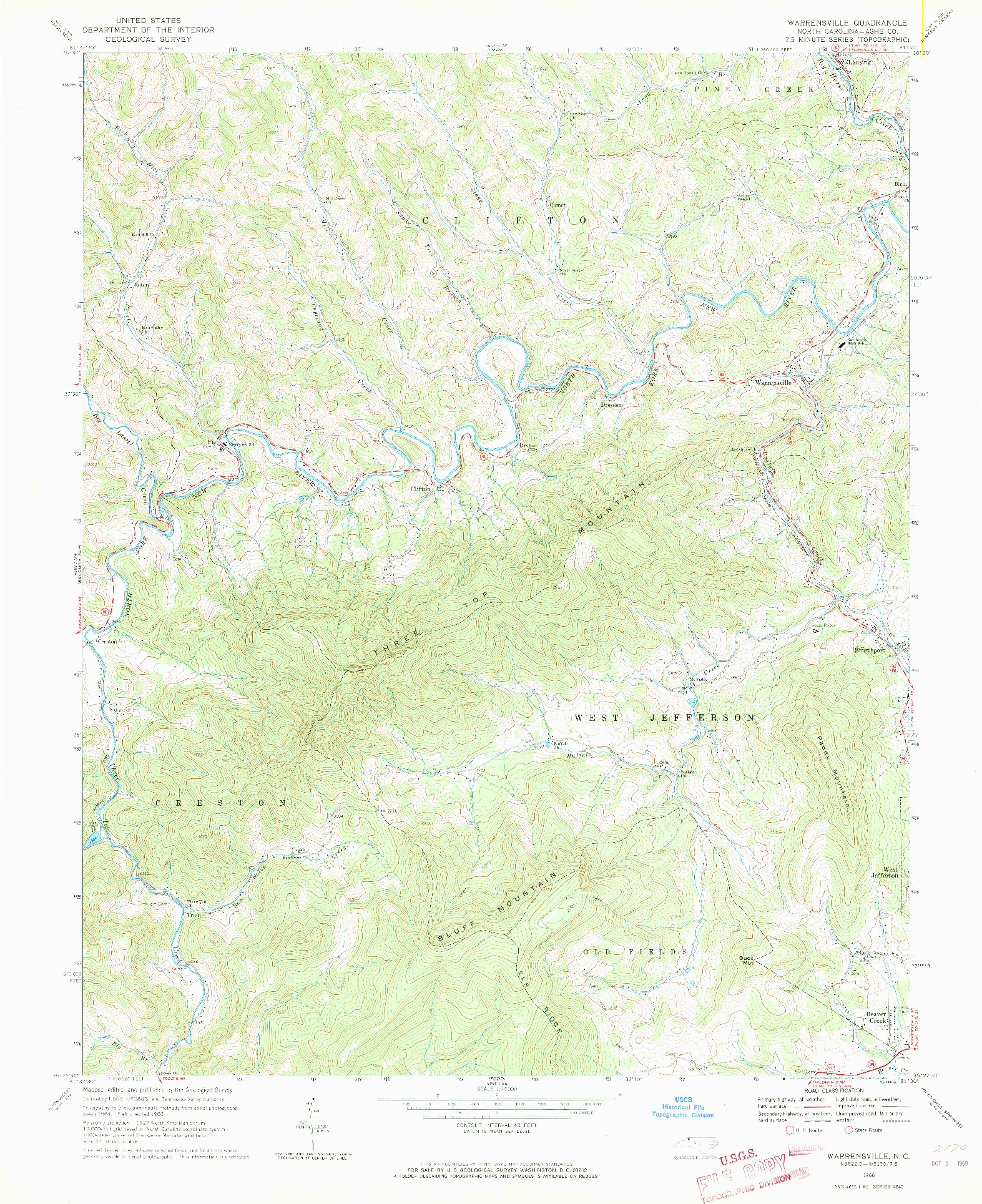 USGS 1:24000-SCALE QUADRANGLE FOR WARRENSVILLE, NC 1966