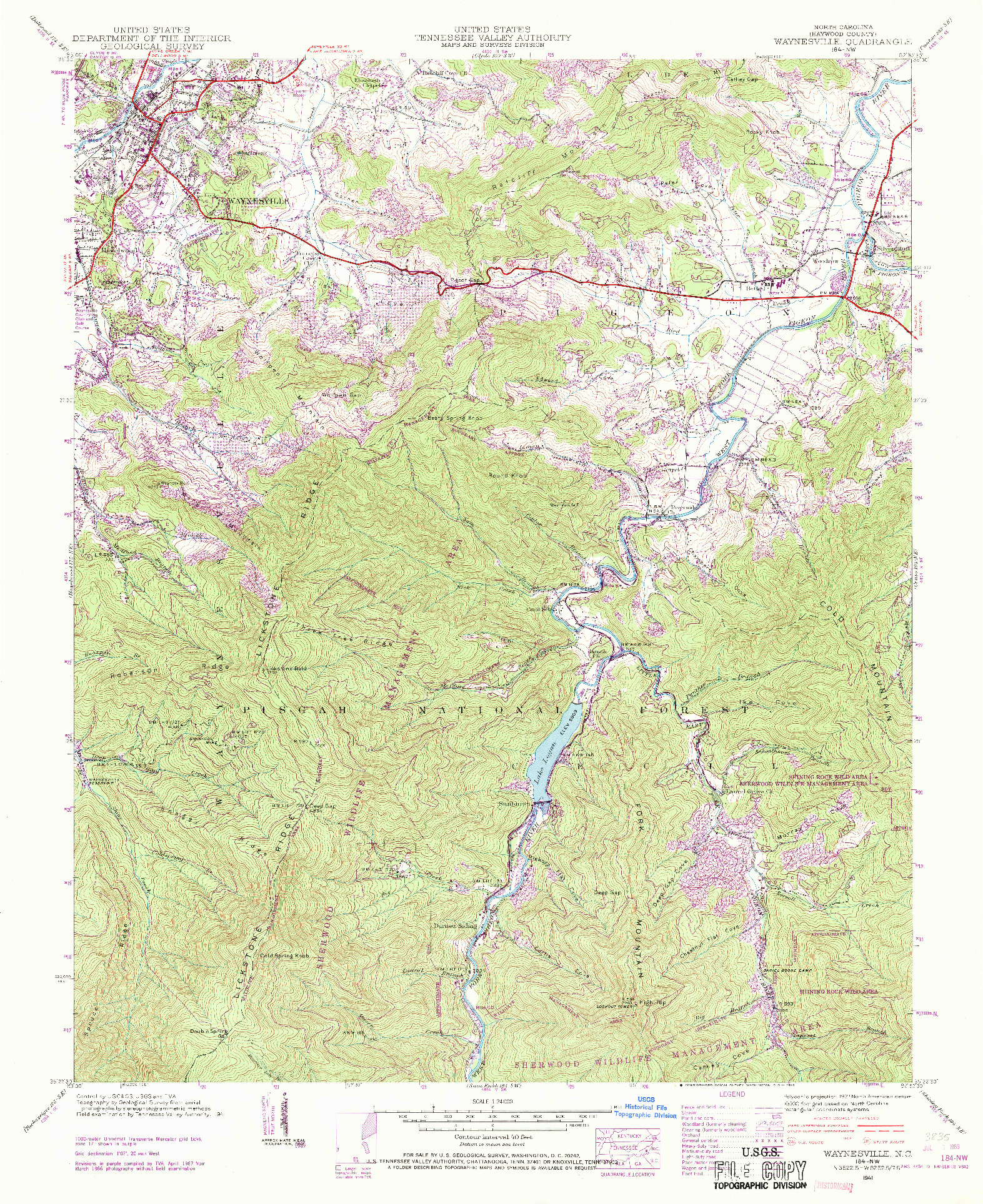 USGS 1:24000-SCALE QUADRANGLE FOR WAYNESVILLE, NC 1941