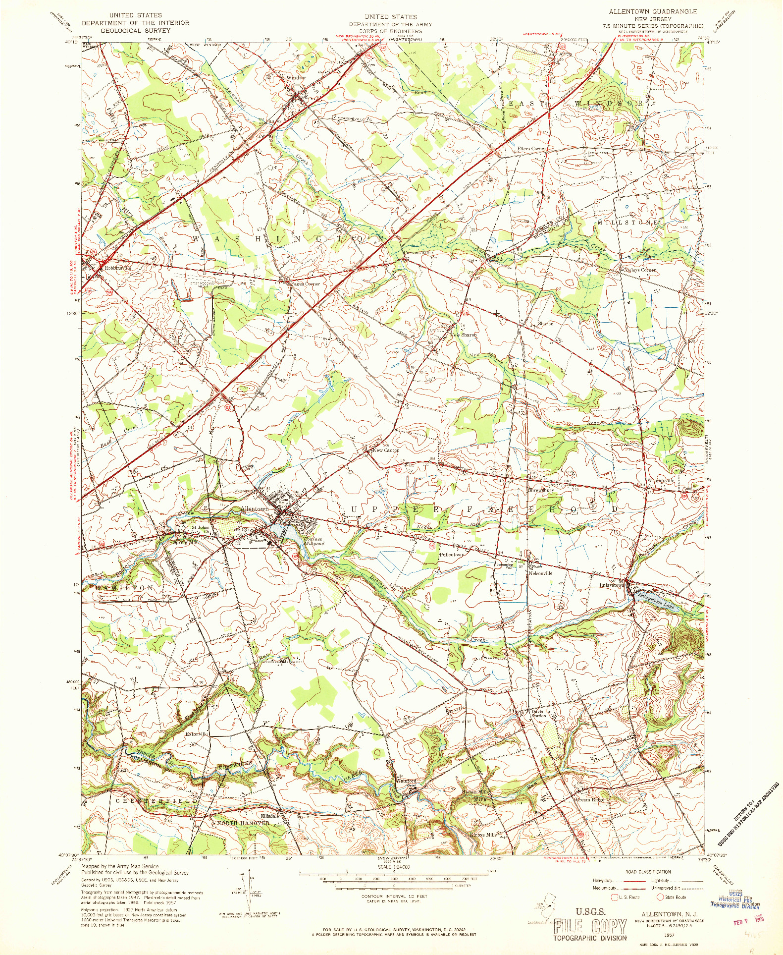 USGS 1:24000-SCALE QUADRANGLE FOR ALLENTOWN, NJ 1957
