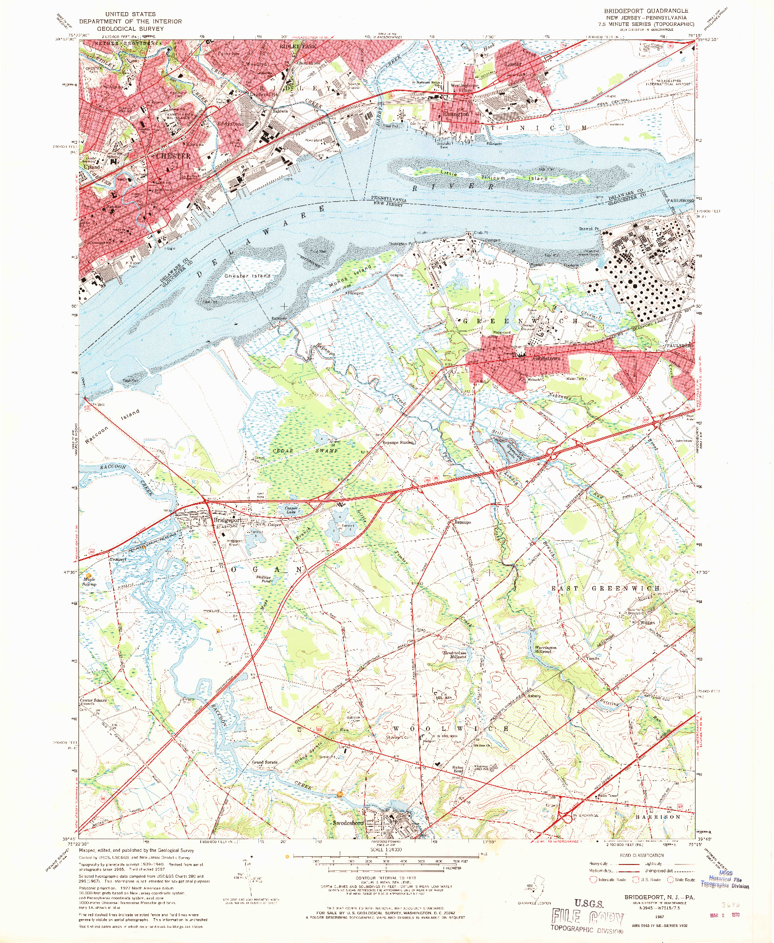USGS 1:24000-SCALE QUADRANGLE FOR BRIDGEPORT, NJ 1967