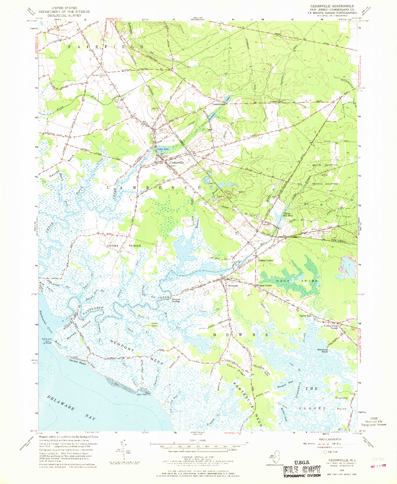 USGS 1:24000-SCALE QUADRANGLE FOR CEDARVILLE, NJ 1956