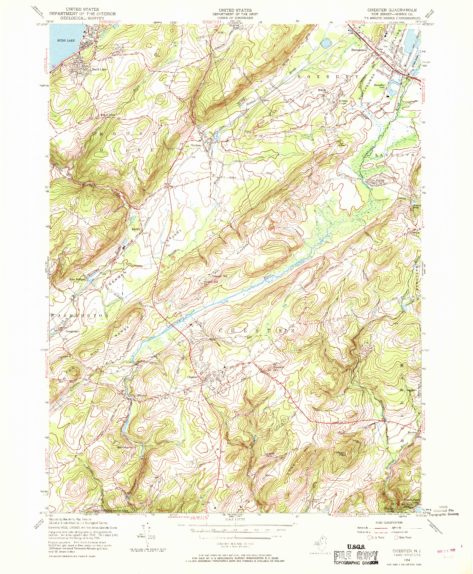 USGS 1:24000-SCALE QUADRANGLE FOR CHESTER, NJ 1954