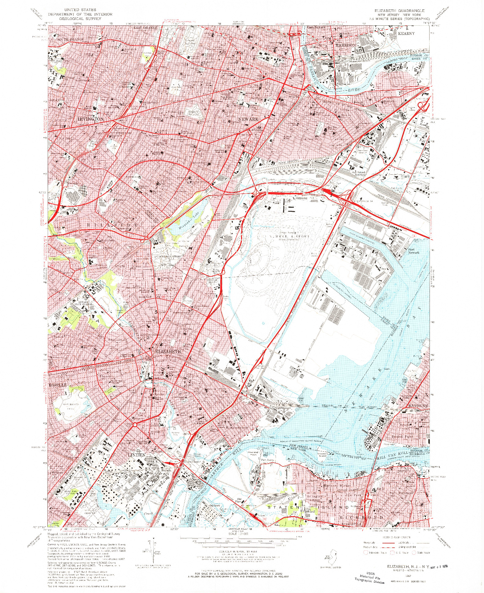 USGS 1:24000-SCALE QUADRANGLE FOR ELIZABETH, NJ 1967