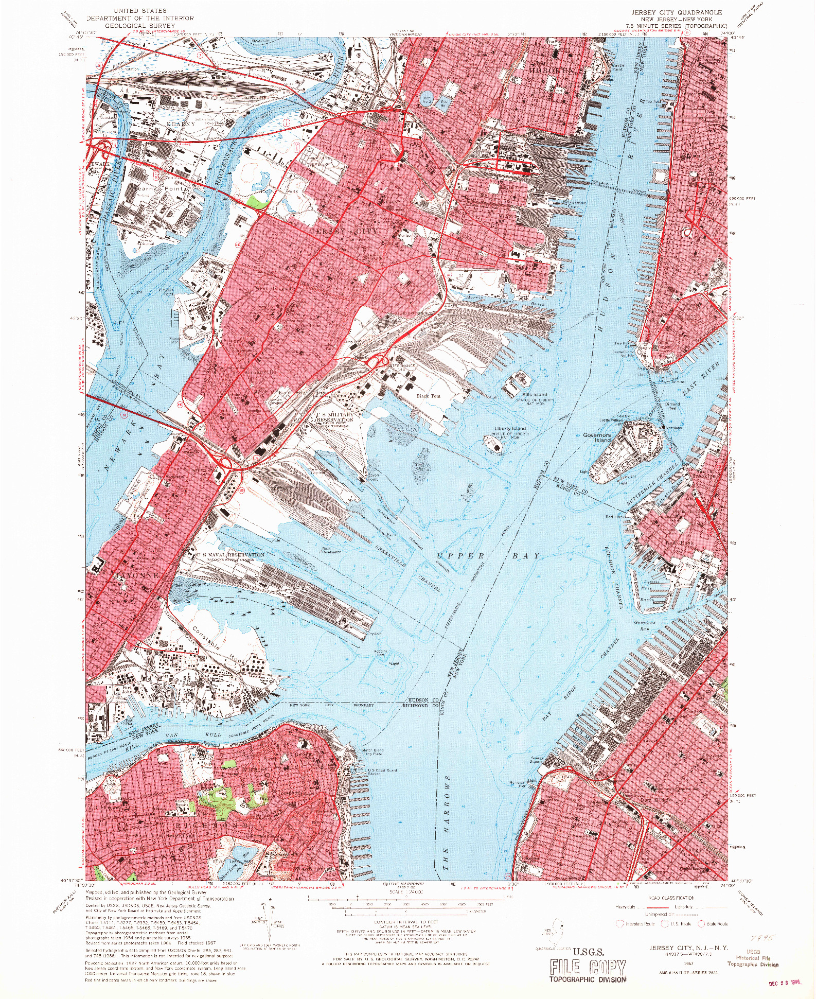 USGS 1:24000-SCALE QUADRANGLE FOR JERSEY CITY, NJ 1967