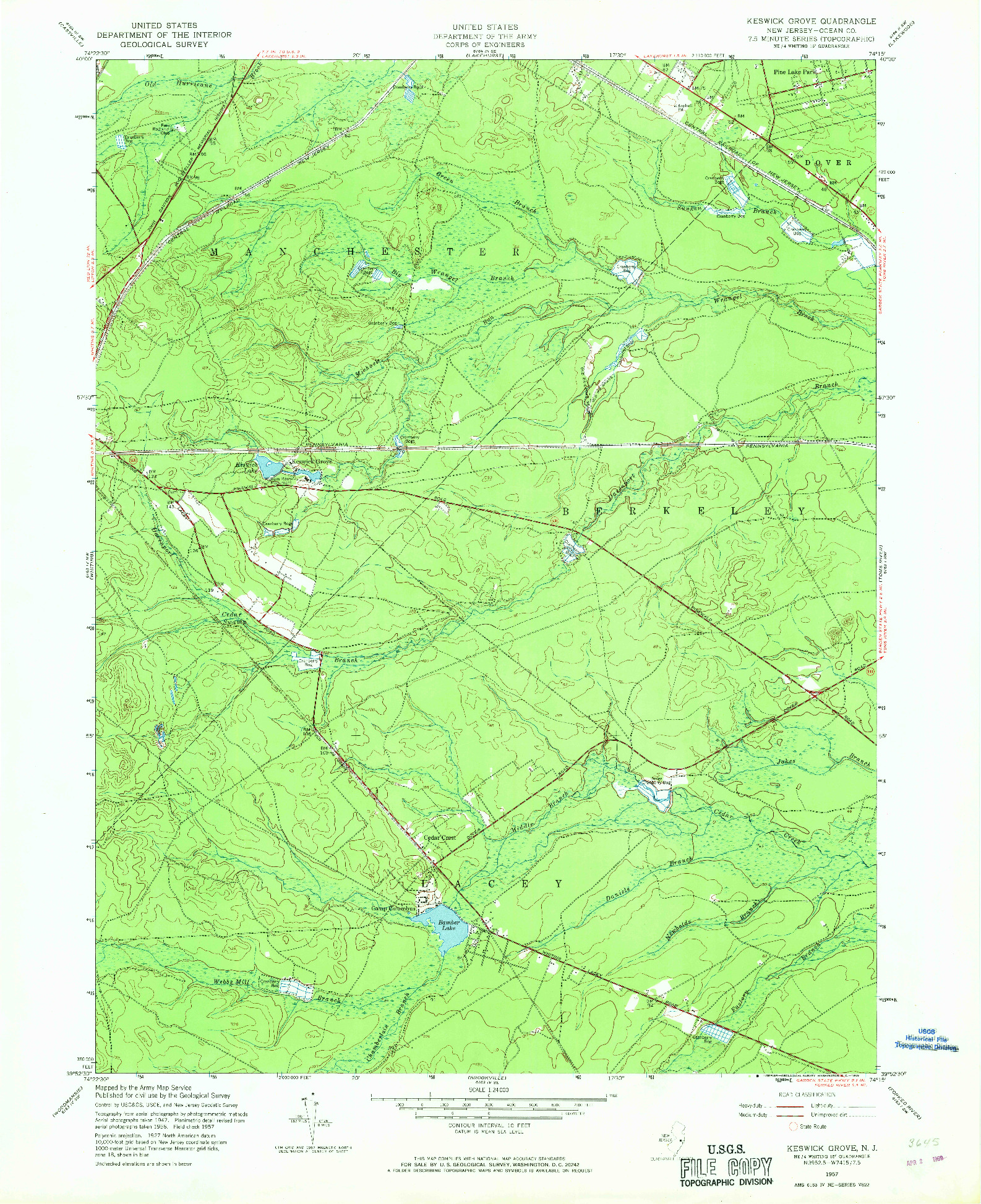 USGS 1:24000-SCALE QUADRANGLE FOR KESWICK GROVE, NJ 1957